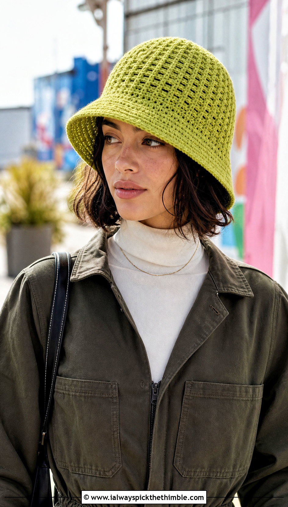 Waffle Crochet Bucket Hat With Utility Jumpsuit - 20 Waffle Crochet Hat outfit ideas