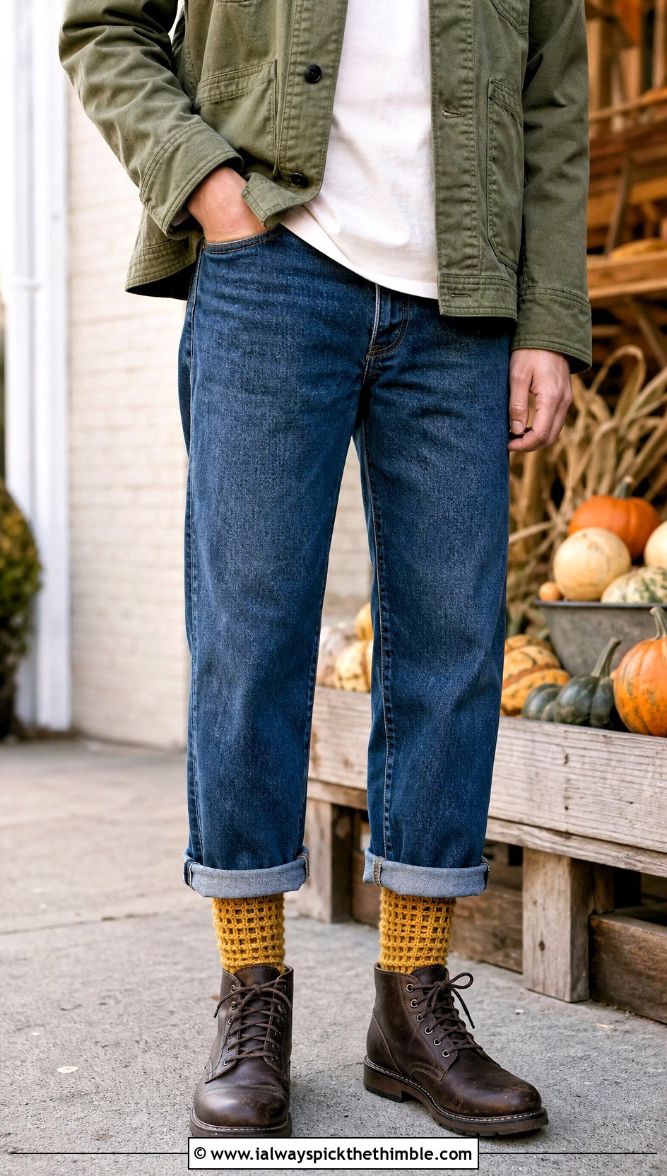 Waffle Crochet Socks With Work Boots And Straight Jeans - 25 crochet socks outfit ideas