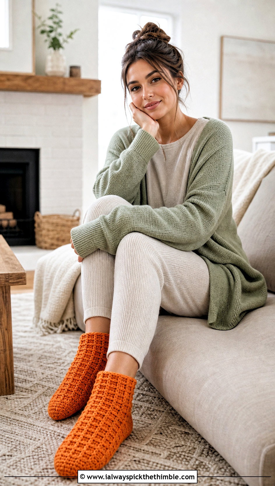 Waffle Slipper Crochet Wool Socks With Knit Lounge Set - 20 Crochet Wool Socks outfit ideas