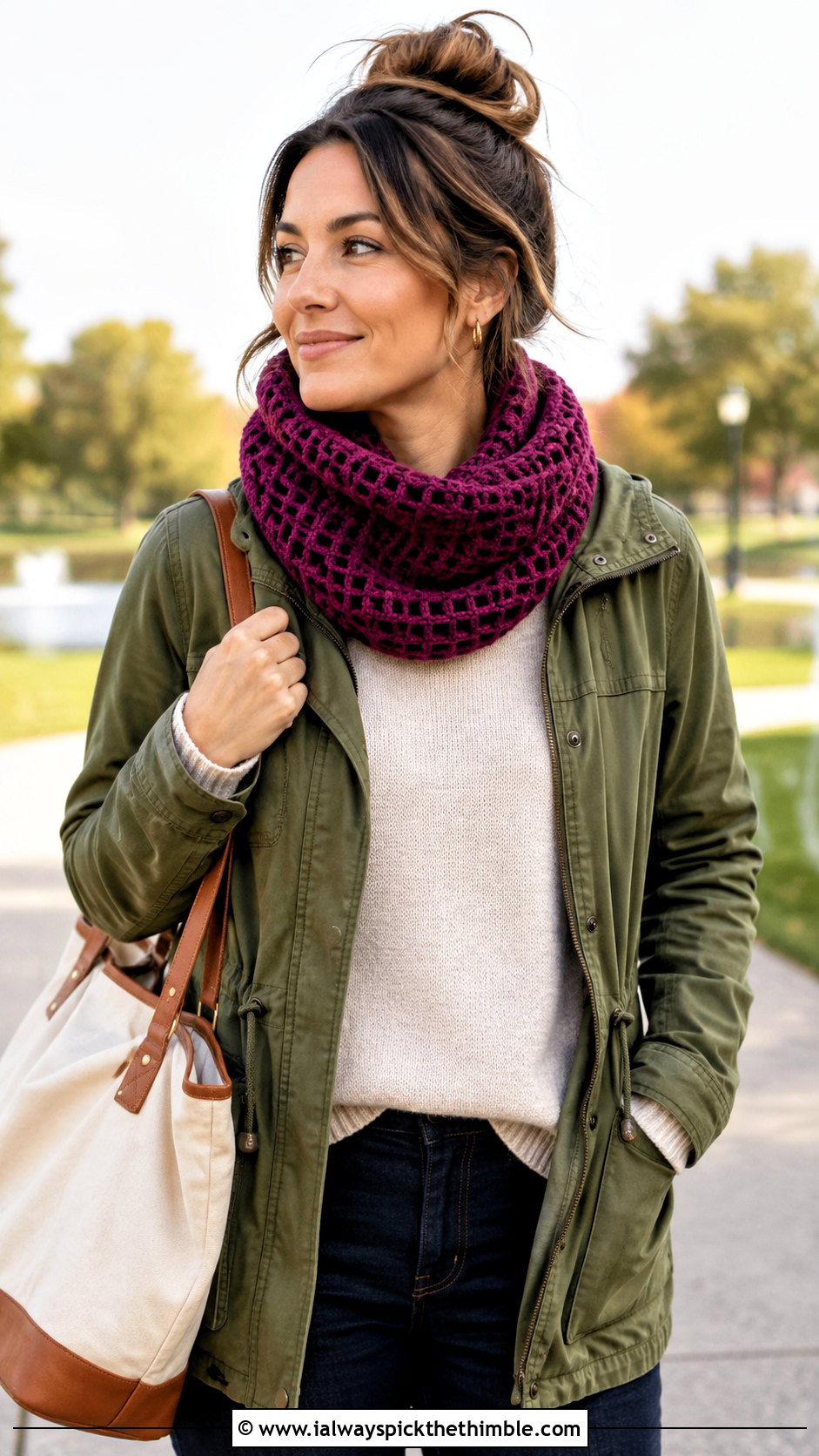 Waffle Stitch 1 Skein Crochet Cowl With Utility Jacket - 15 1 Skein Crochet Cowl outfit ideas