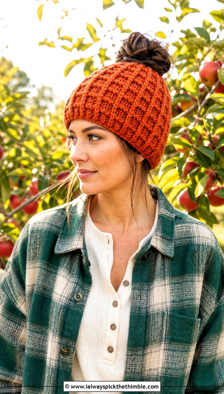 Waffle Stitch Bun Crochet Beanie With Shacket And Corduroy Pants - 20 Bun Crochet Beanie outfit ideas