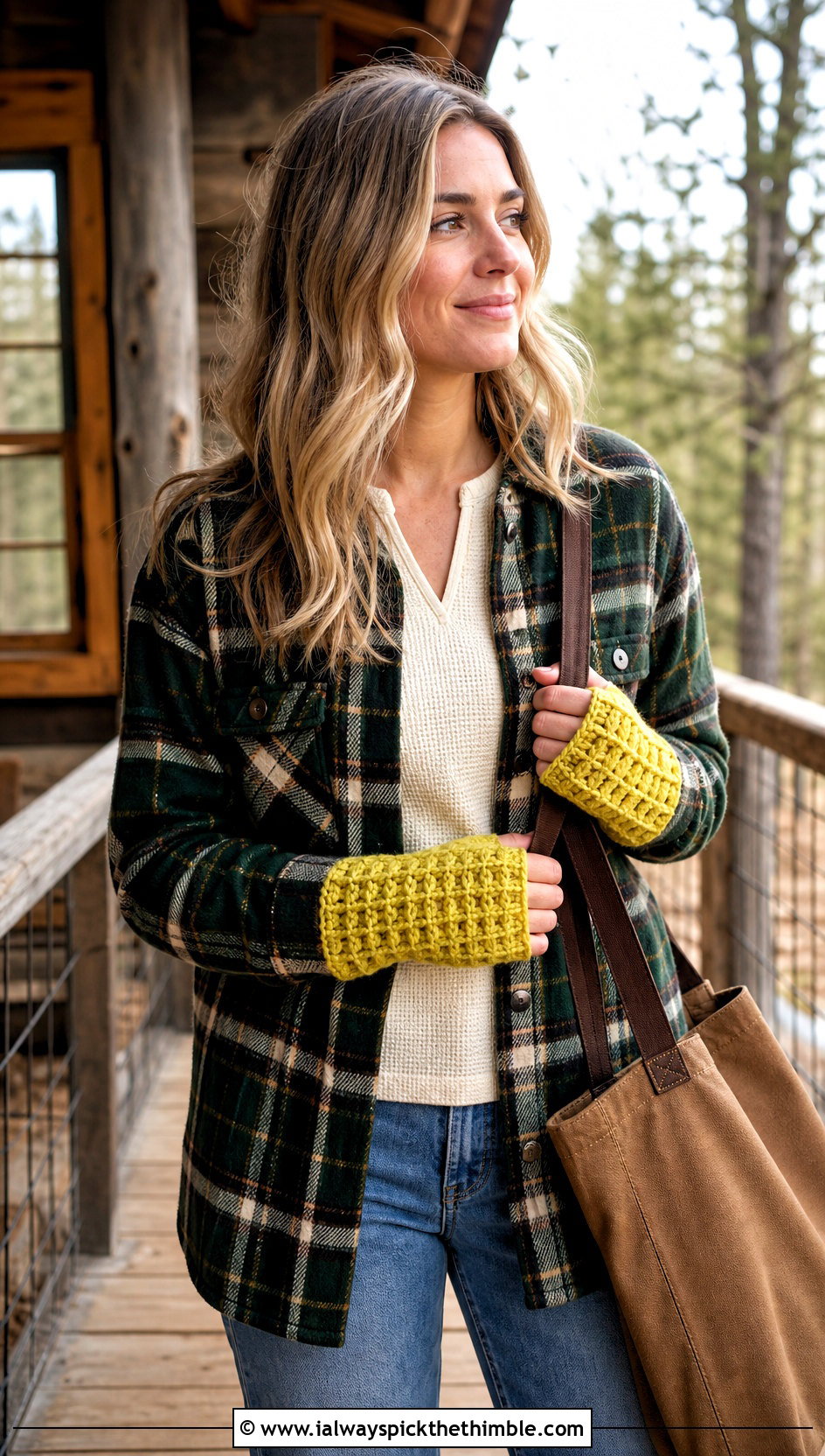 Waffle Stitch Chunky Yarn Crochet Fingerless Gloves With Shacket - 20 chunky yarn crochet fingerless gloves outfit ideas