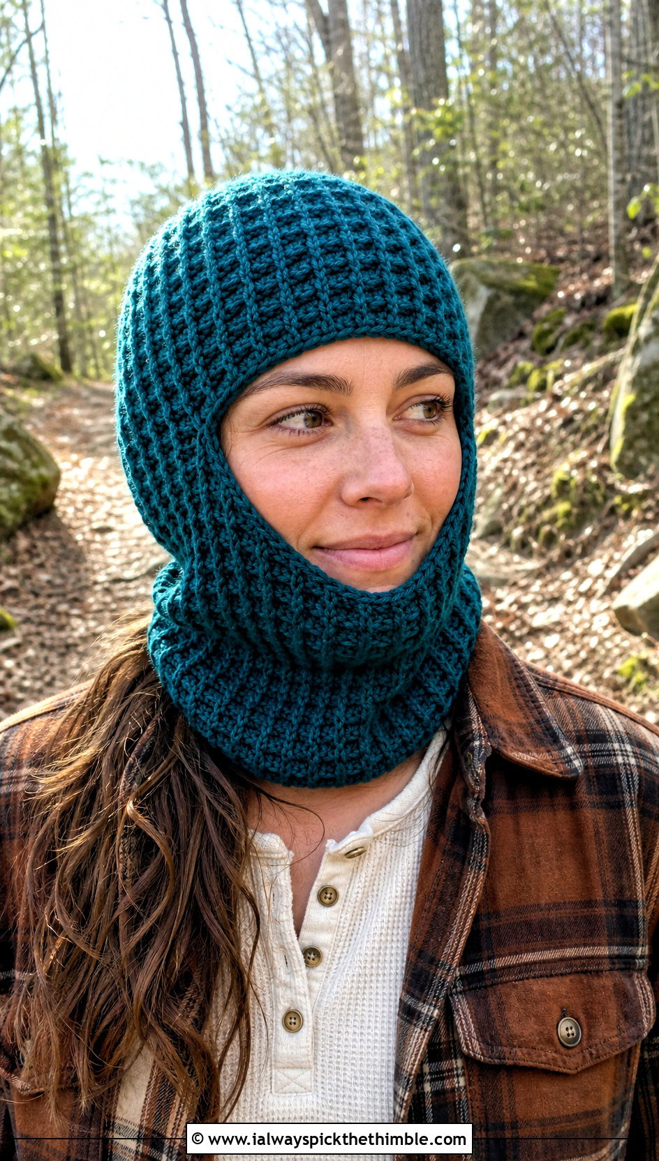 Waffle Stitch Crochet Balaclava With Shacket - 25 crochet balaclava outfit ideas