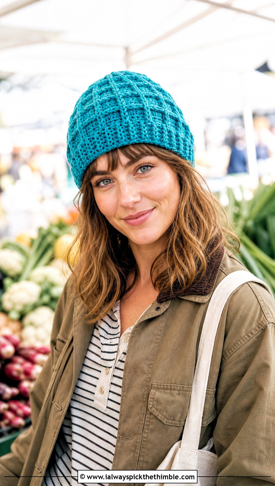 Waffle Stitch Crochet Beanie With Barn Jacket And Barrel Jeans - 25 easy crochet beanie womens outfit ideas