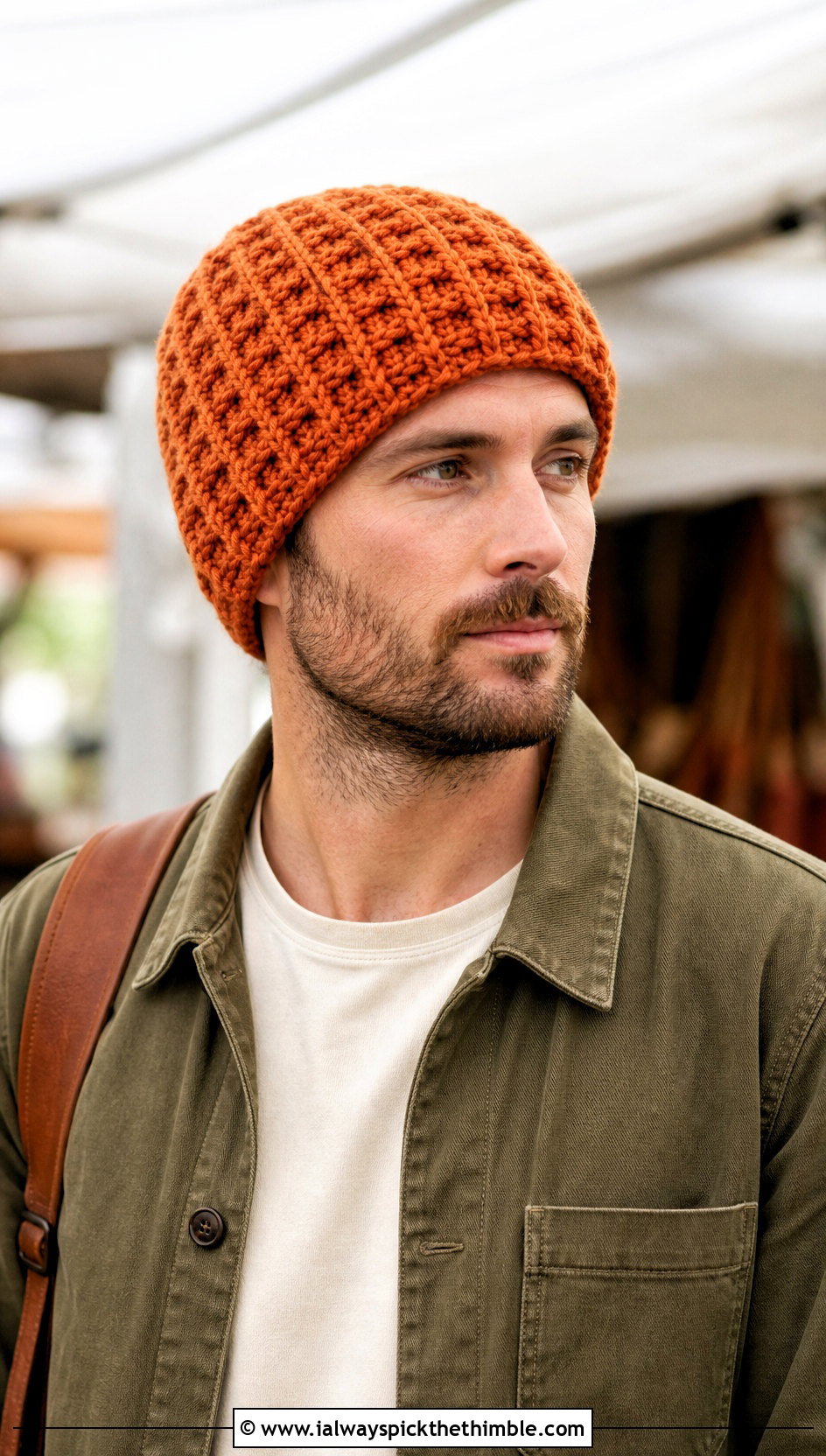 Waffle Stitch Crochet Beanie With Chore Jacket - 25 mens crochet beanie outfit ideas