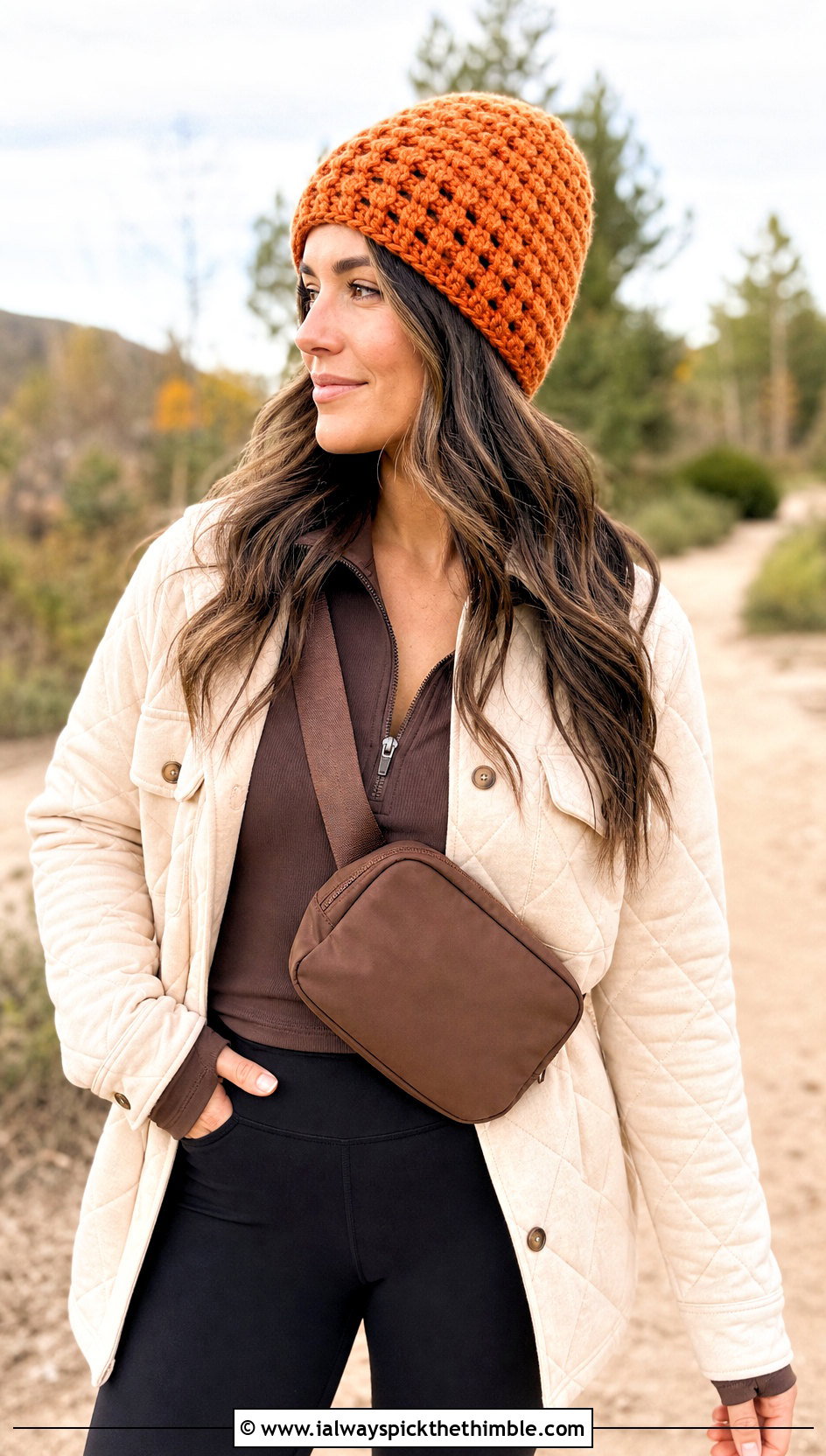 Waffle Stitch Crochet Beanie With Shacket And Leggings - 25 crochet winter hats outfit ideas