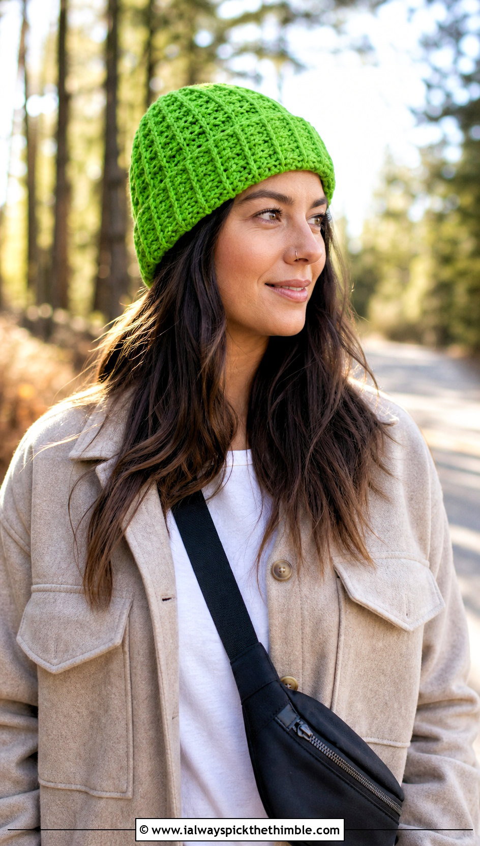 Waffle Stitch Crochet Beanie With Shacket And Leggings - 25 cute crochet beanies outfit ideas