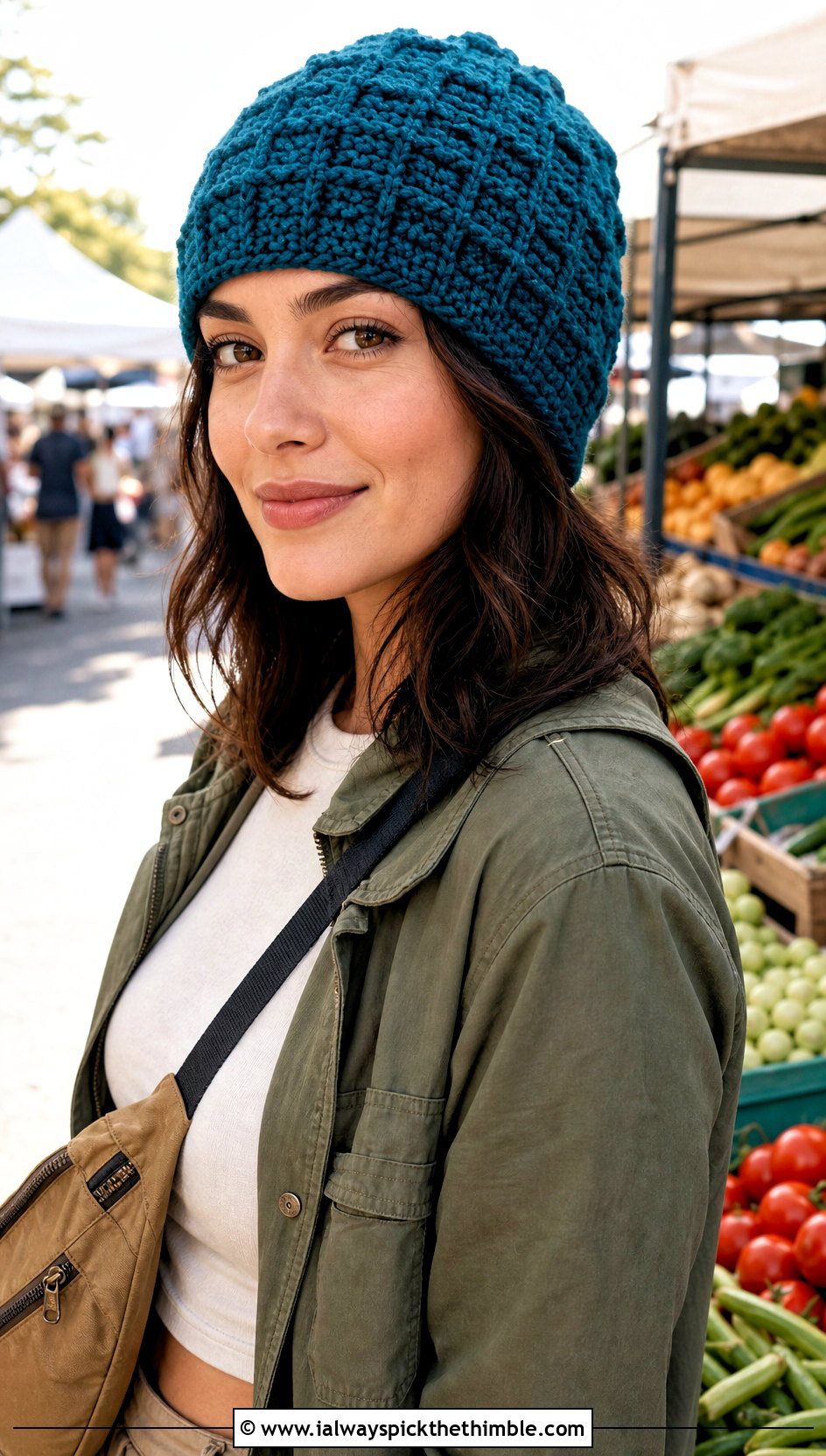 Waffle Stitch Crochet Beanie With Utility Jacket And Cargo Pants - 25 simple crochet beanie outfit ideas