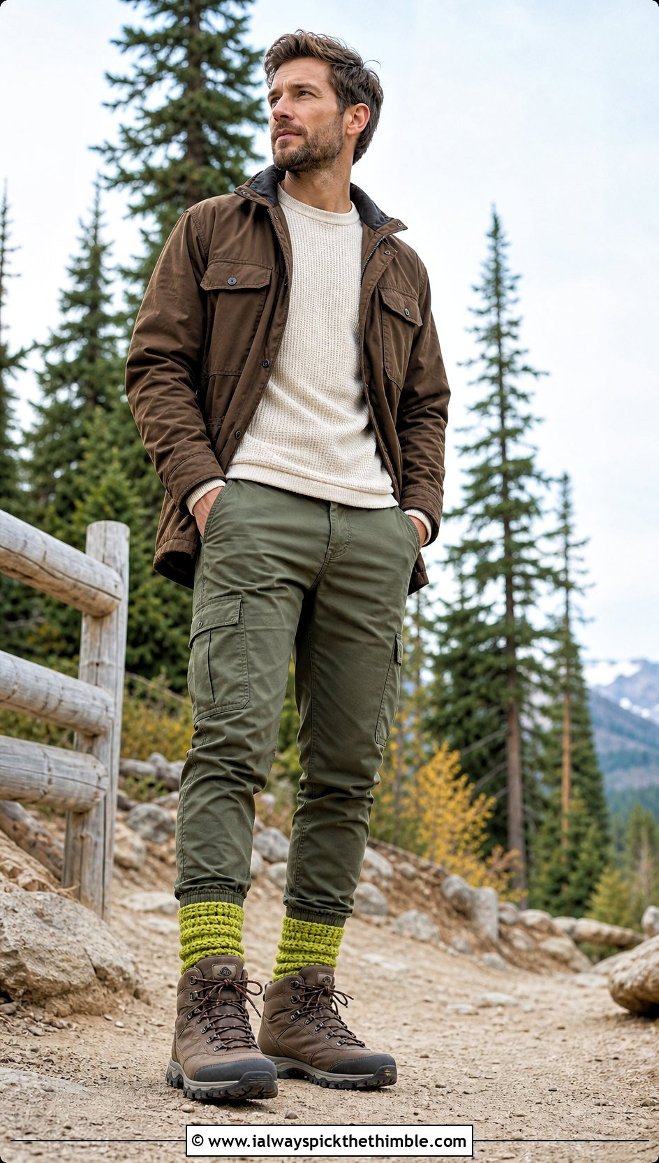 Waffle Stitch Crochet Boot Socks With Cargo Pants - 20 Mens Crochet Socks outfit ideas