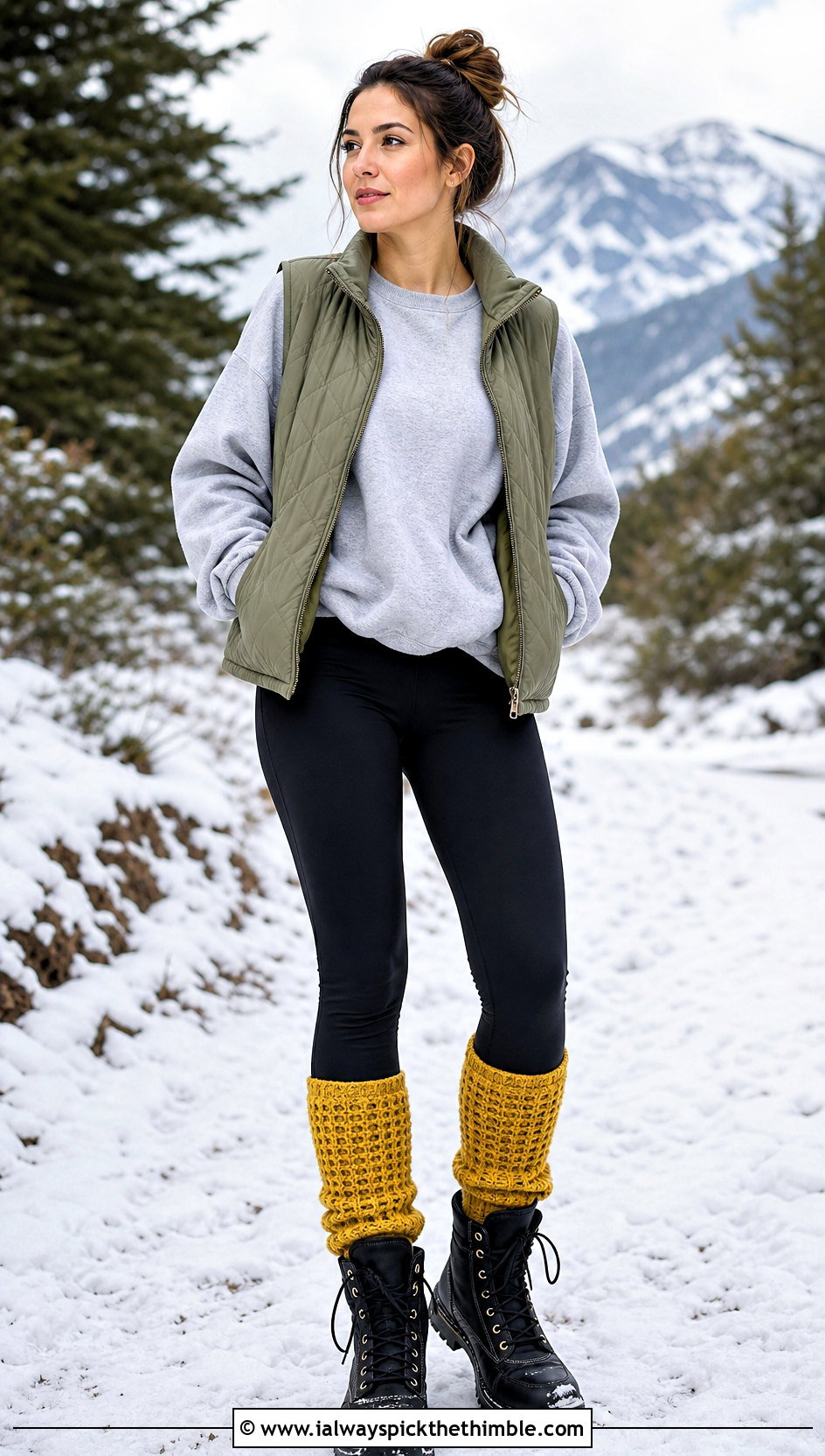 Waffle Stitch Crochet Boot Socks With Leggings - 20 Crocheted Socks outfit ideas