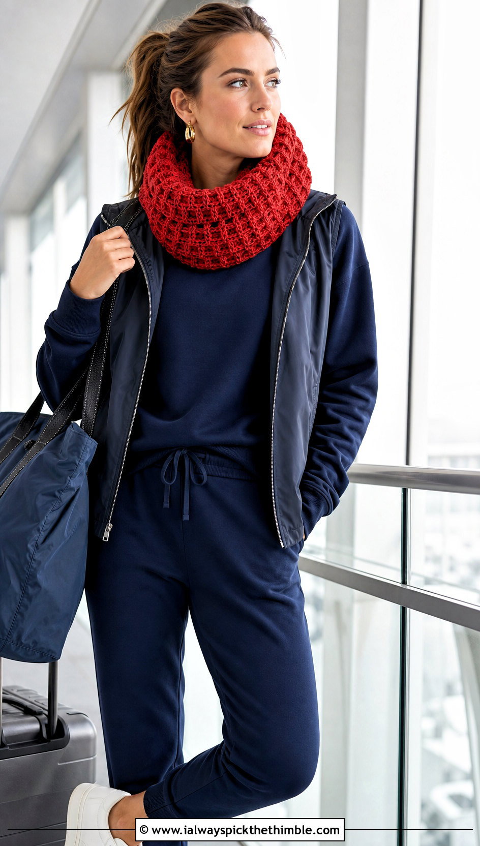 Waffle Stitch Crochet Cowl With Athleisure Set - 20 Wool Ease Thick And Quick Crochet Cowl outfit ideas