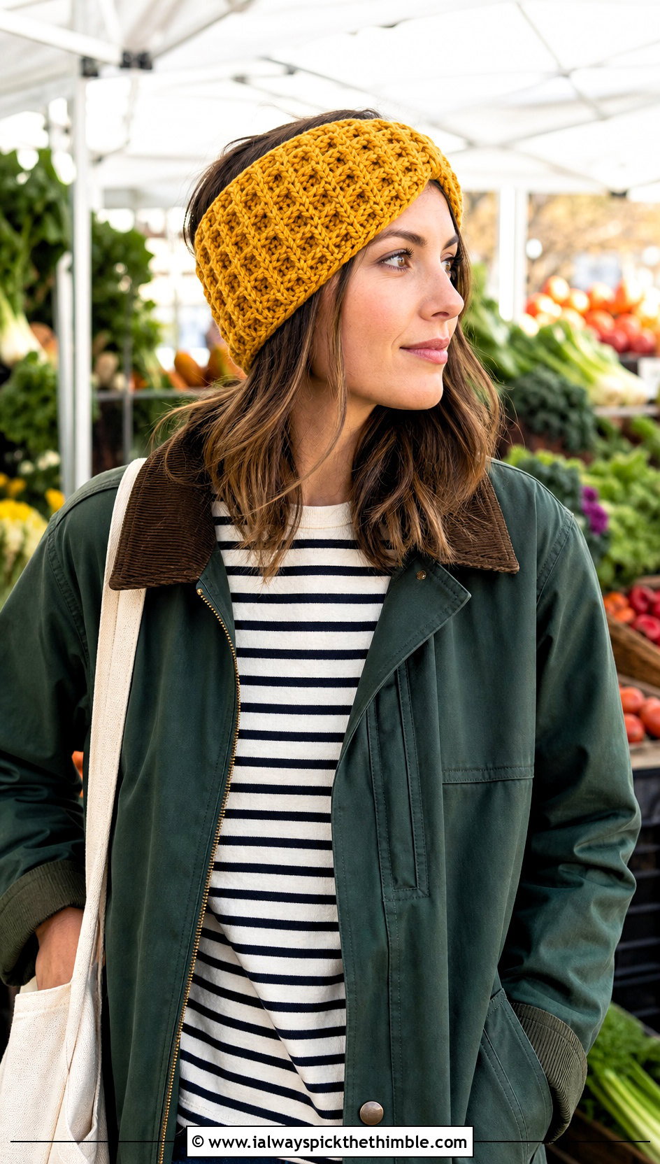 Waffle Stitch Crochet Ear Warmer With Barn Jacket - 20 Beginner Crochet Ear Warmer outfit ideas