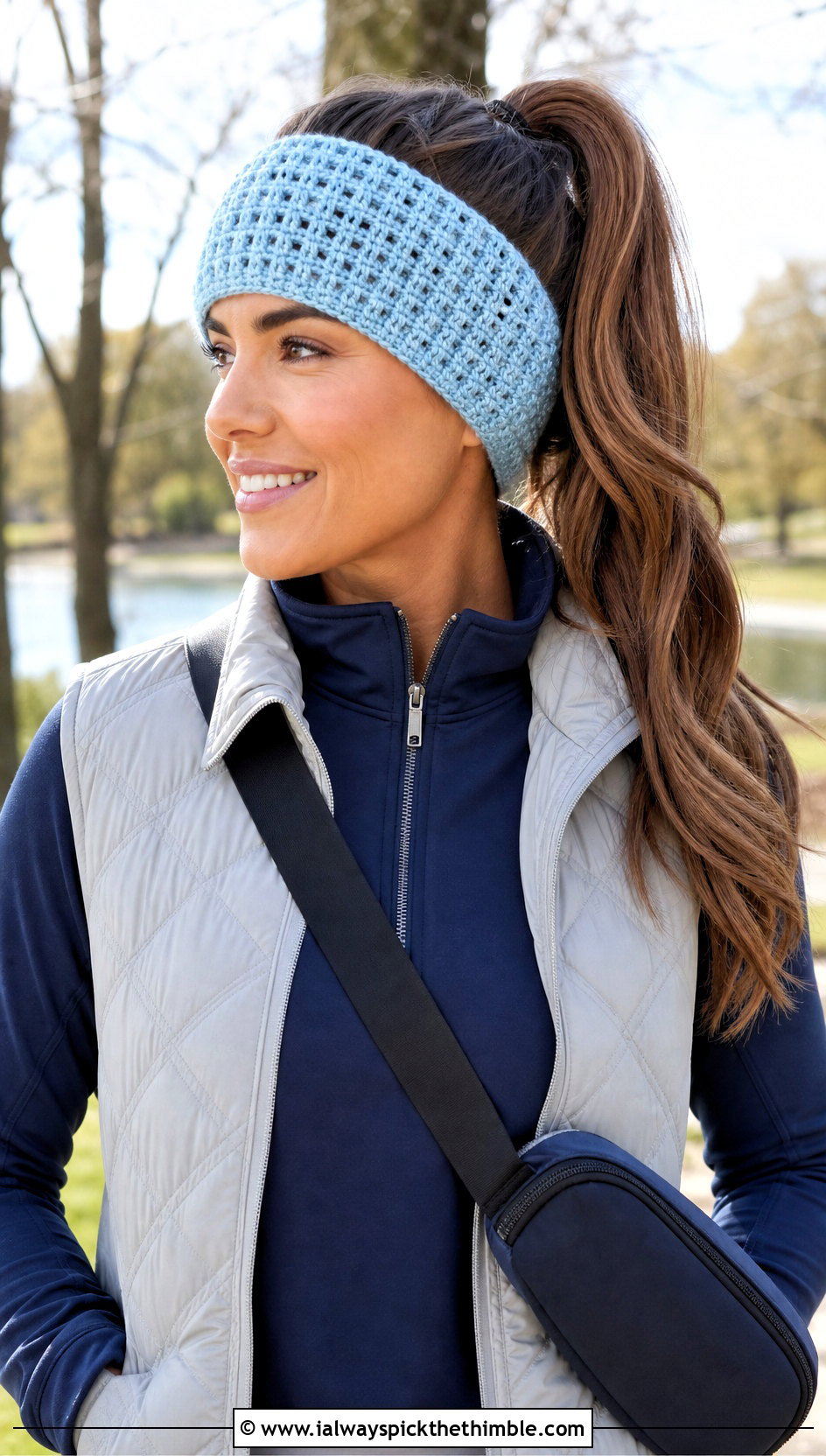 Waffle Stitch Crochet Ear Warmer With Joggers - 25 crochet ear warmers outfit ideas