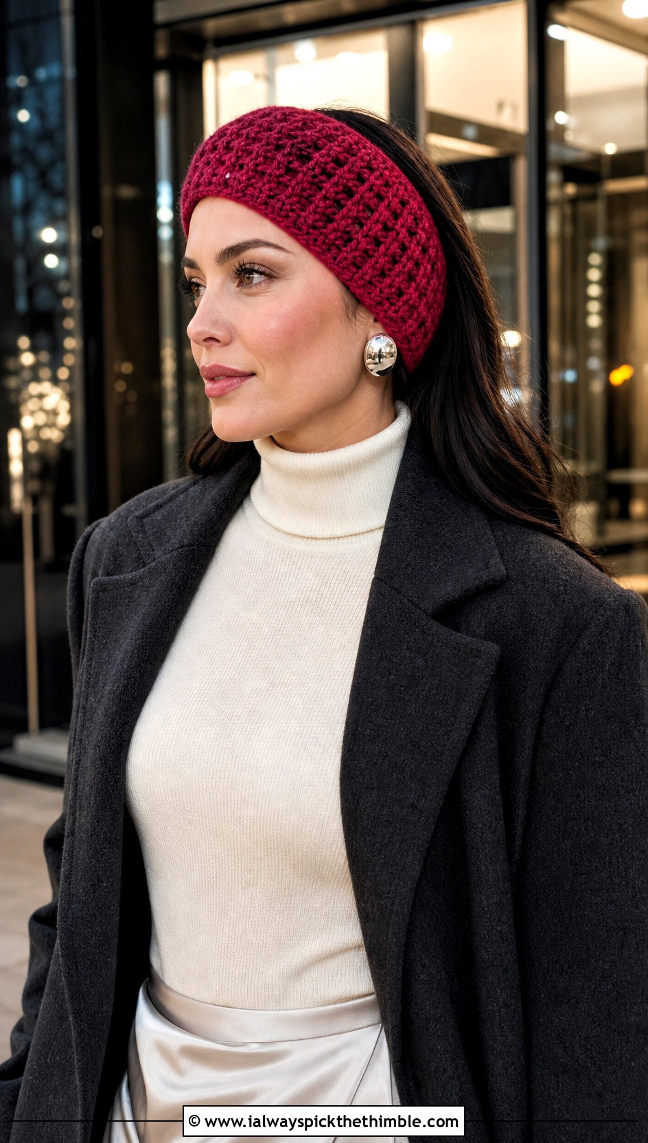 Waffle Stitch Crochet Earwarmer With Satin Skirt - 25 crochet earwarmer outfit ideas