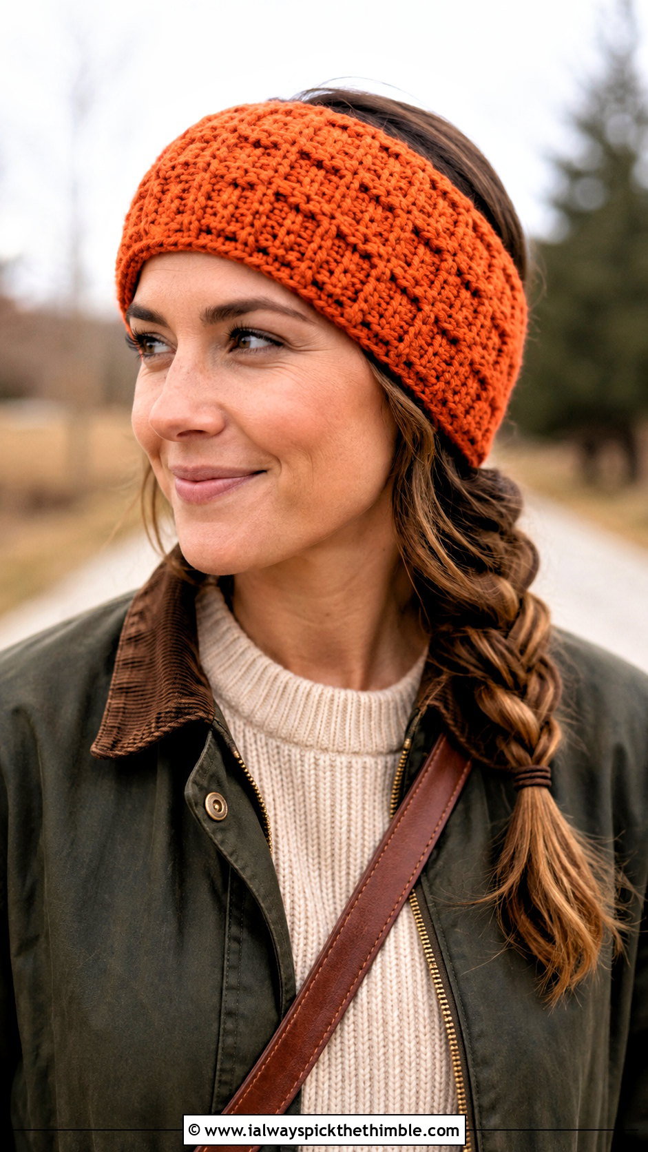 Waffle Stitch Crochet Headband With Barn Jacket - 25 crochet winter headband outfit ideas