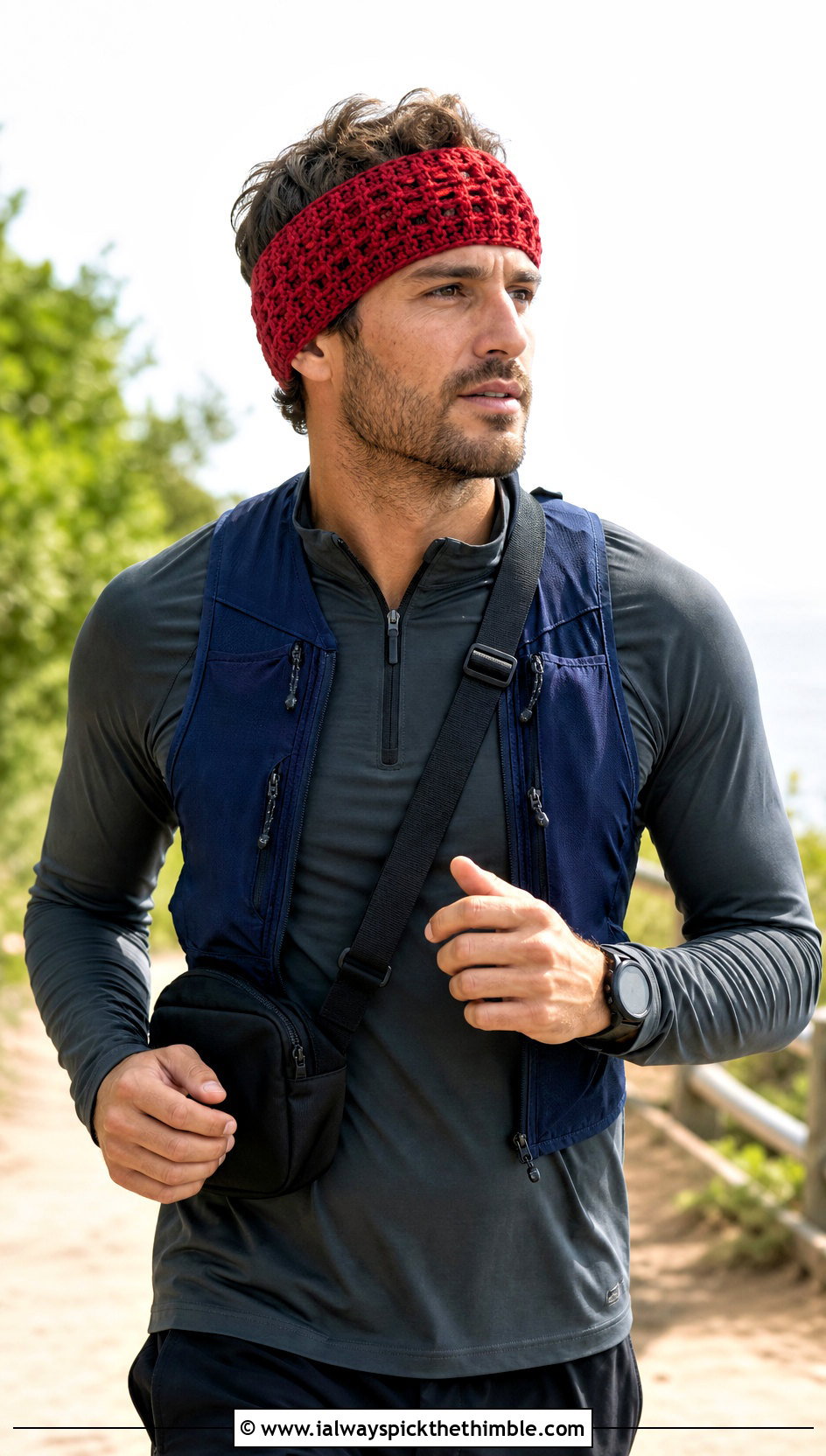 Waffle Stitch Crochet Headband With Tracksuit - 15 Crochet Headband For Men outfit ideas