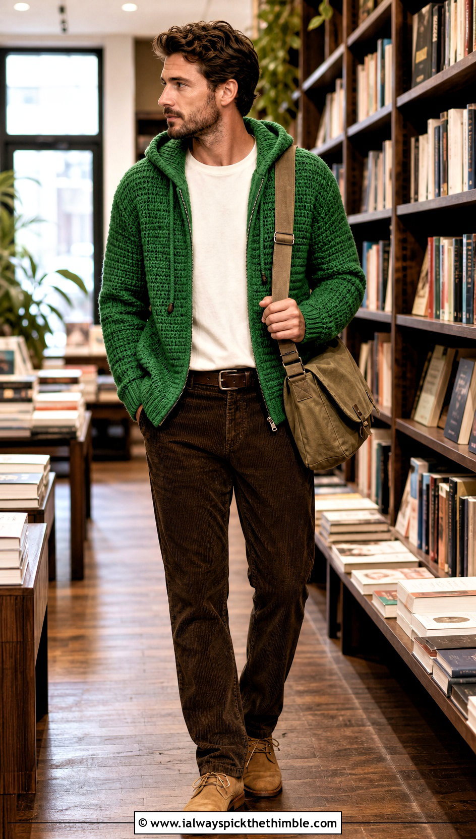 Waffle Stitch Crochet Hoodie With Corduroy Pants - 20 Crochet Hoodie Men outfit ideas
