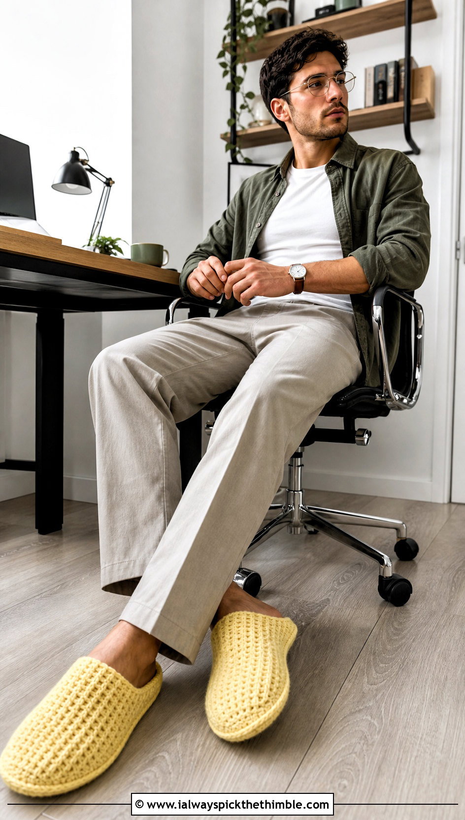 Waffle Stitch Crochet House Slippers With Work From Home Outfit - 20 crochet slippers for men outfit ideas