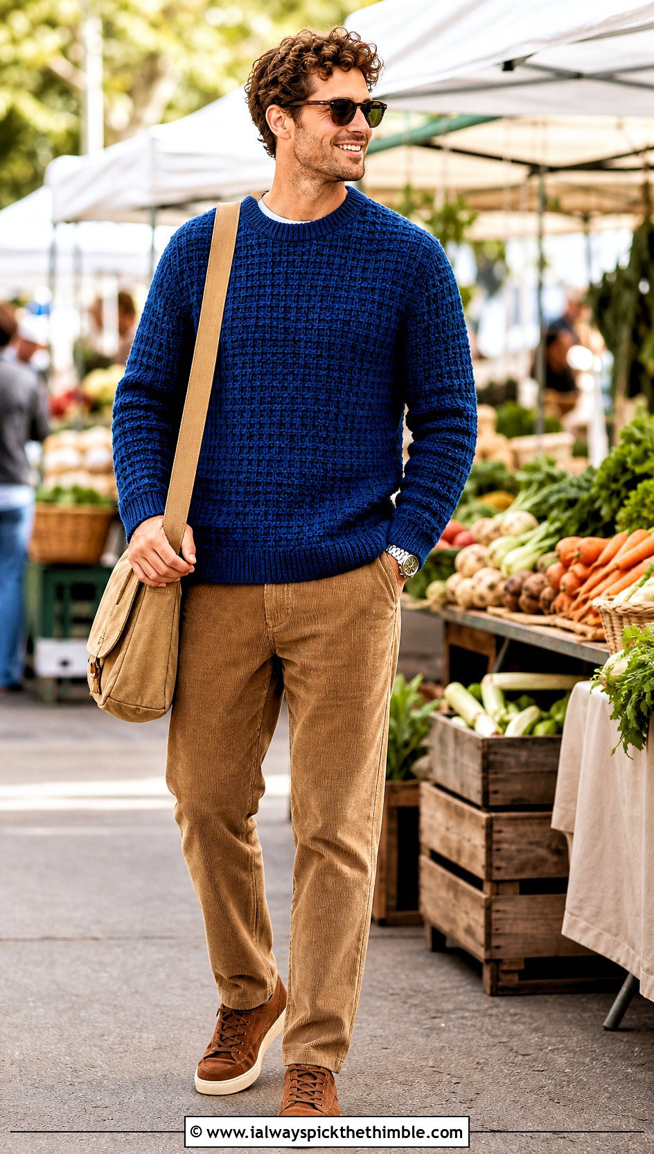 Waffle Stitch Crochet Jumper With Corduroy Pants - 25 men crochet jumper outfit ideas