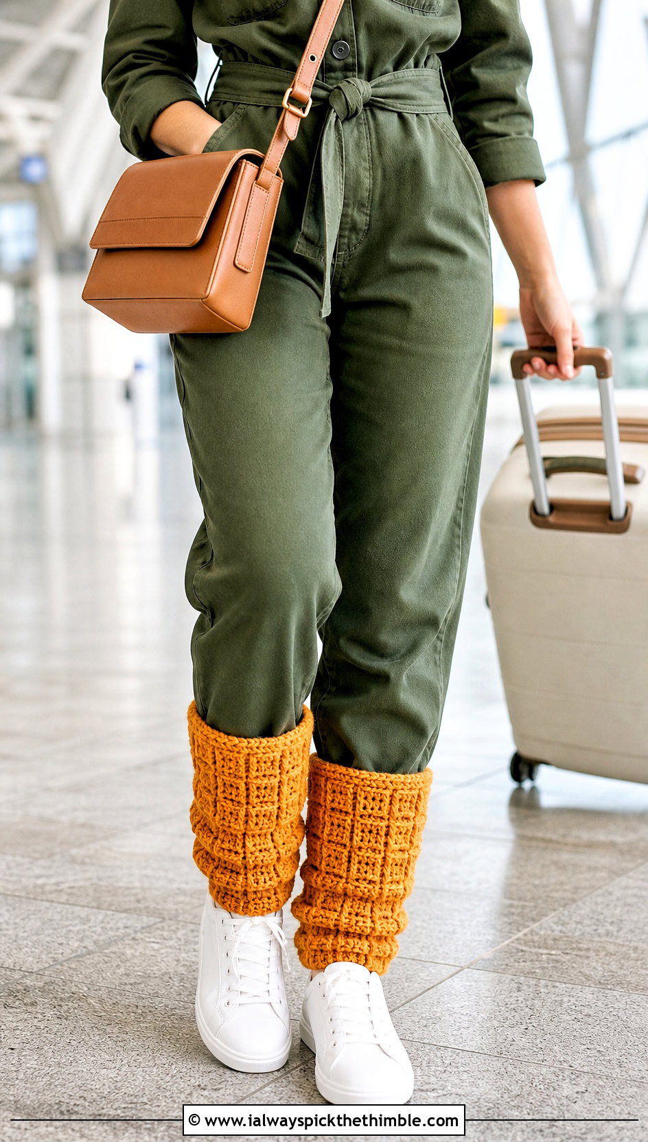 Waffle Stitch Crochet Leg Warmers With Jumpsuit - 20 aesthetic crochet leg warmers outfit ideas
