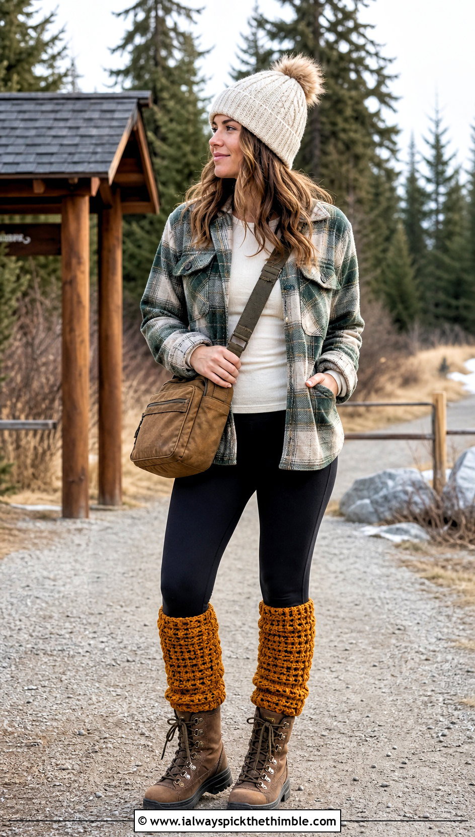 Waffle Stitch Crochet Leg Warmers With Shacket And Thermal Leggings - 25 crochet leg warmers outfit ideas