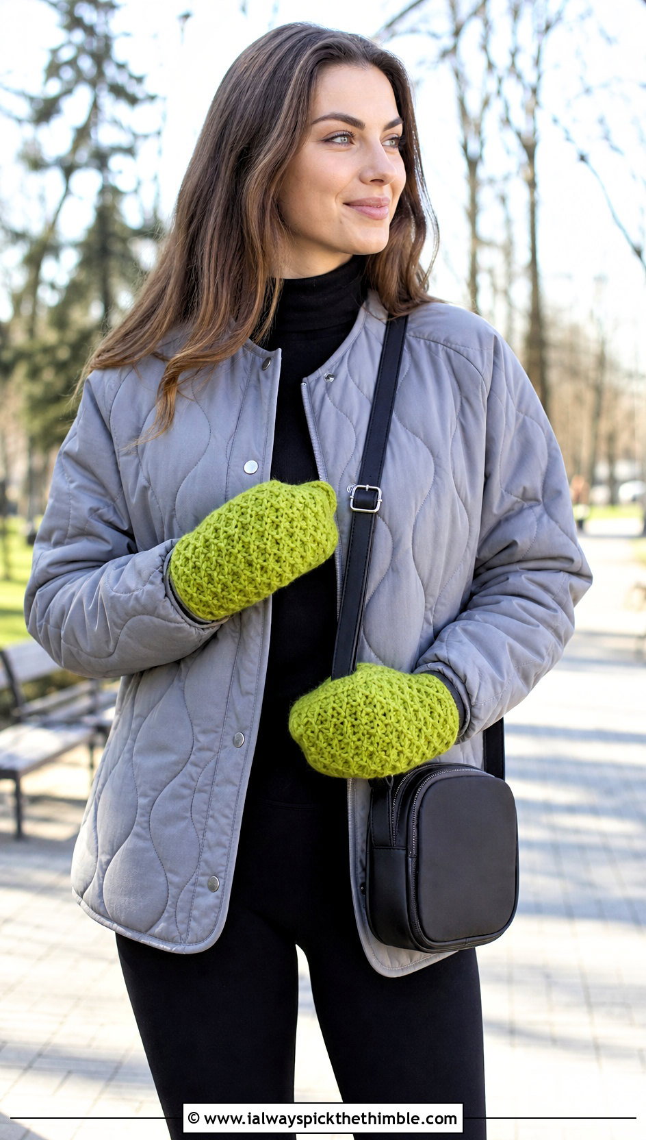 Waffle Stitch Crochet Mittens With Quilted Jacket And Leggings - 25 crochet mittens outfit ideas