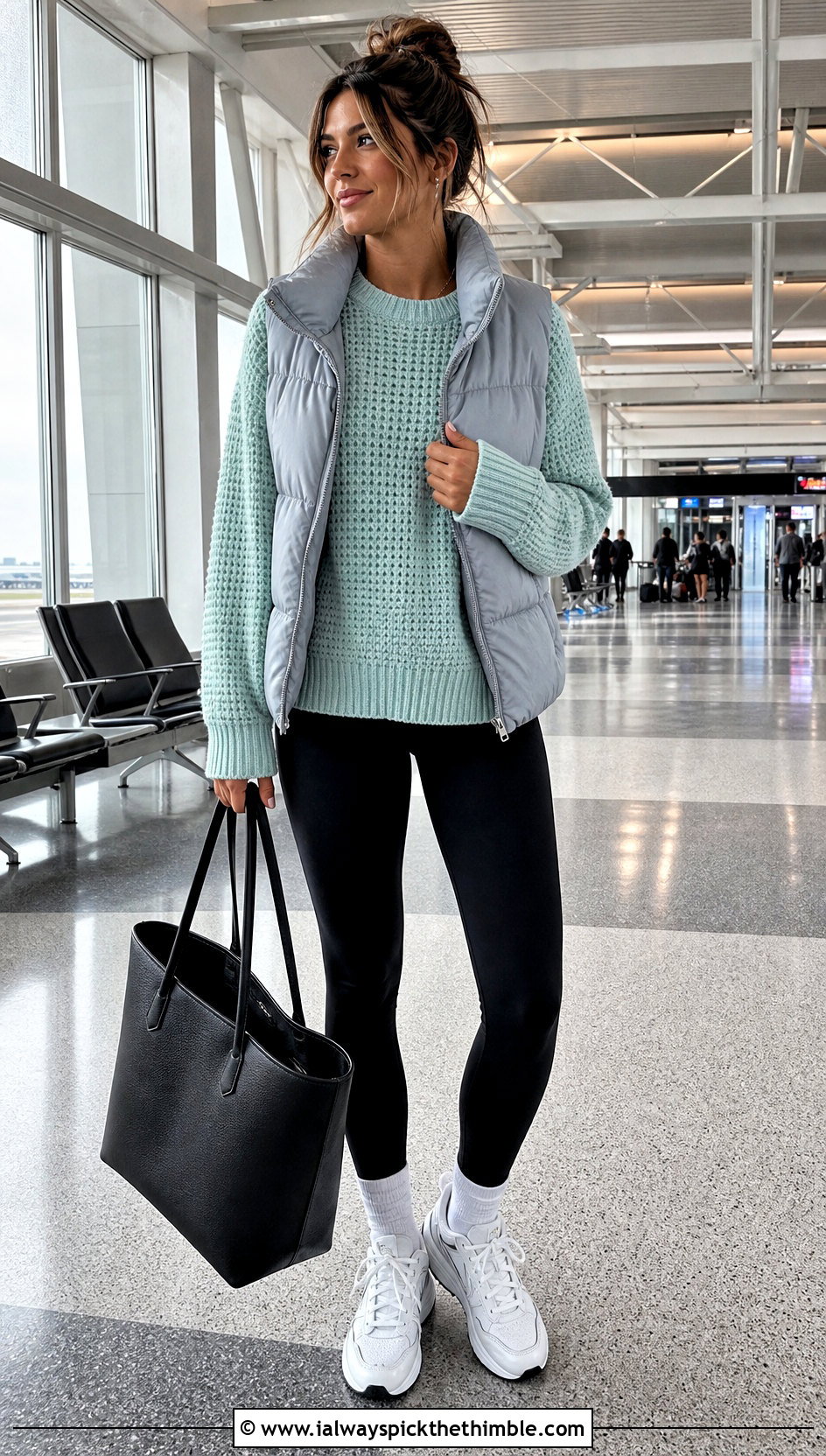 Waffle Stitch Crochet Rory Gilmore Sweater With Leggings And Puffer Vest - 20 crochet rory gilmore sweater outfit ideas