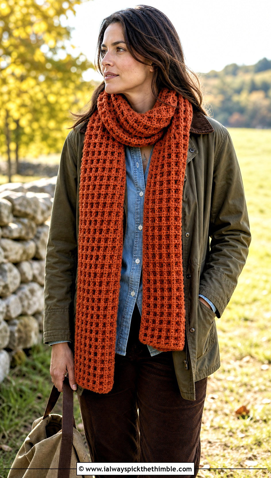 Waffle Stitch Crochet Scarf With Barn Jacket - 20 Beginner Crochet Projects Scarf outfit ideas