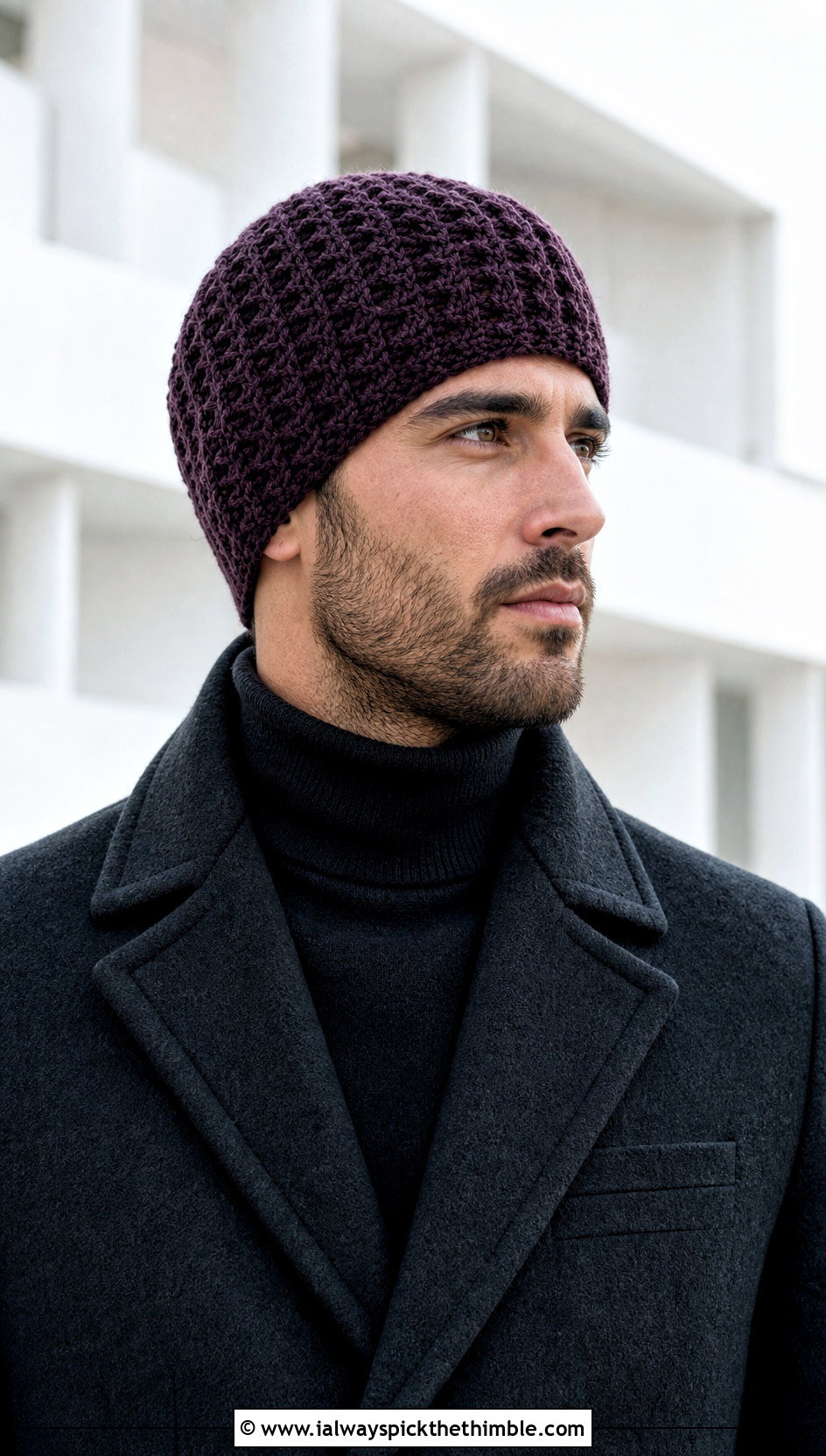 Waffle Stitch Crochet Skull Cap With Turtleneck - 20 Crochet Skull Cap For Men outfit ideas