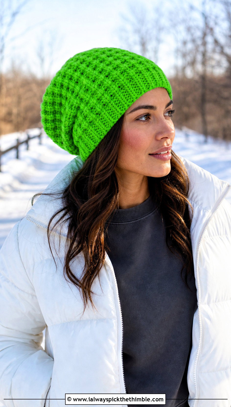 Waffle Stitch Crochet Slouchy Hat With Puffer Jacket And Leggings - 25 crochet slouchy hat outfit ideas