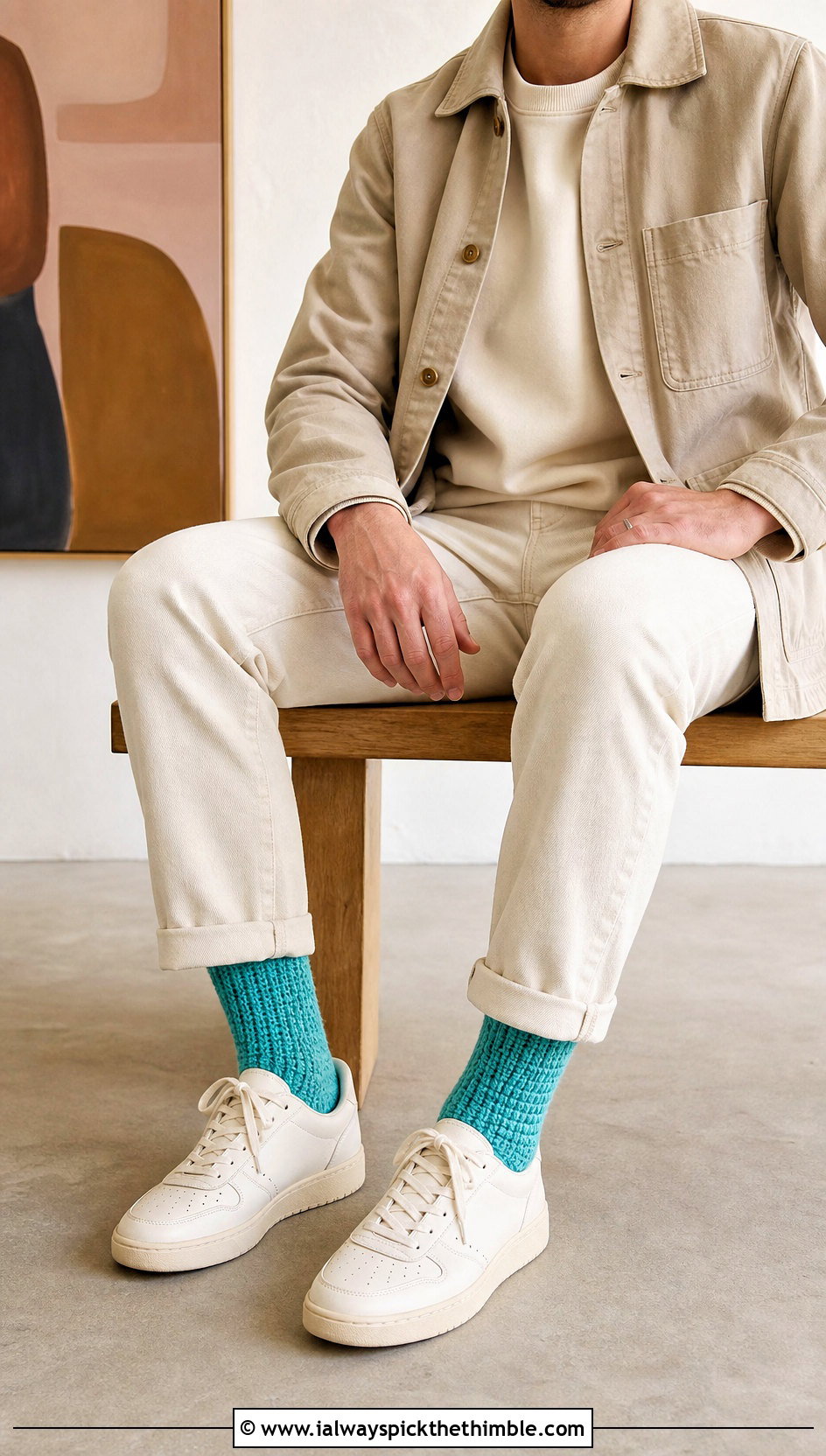 Waffle Stitch Crochet Socks With Monochrome Outfit - 25 crochet socks for men outfit ideas
