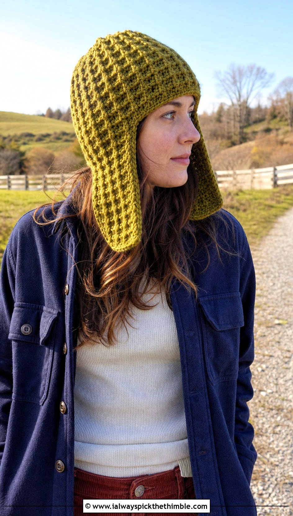 Waffle Stitch Crochet Ushanka Hat With Shacket - 20 crochet ushanka hat outfit ideas