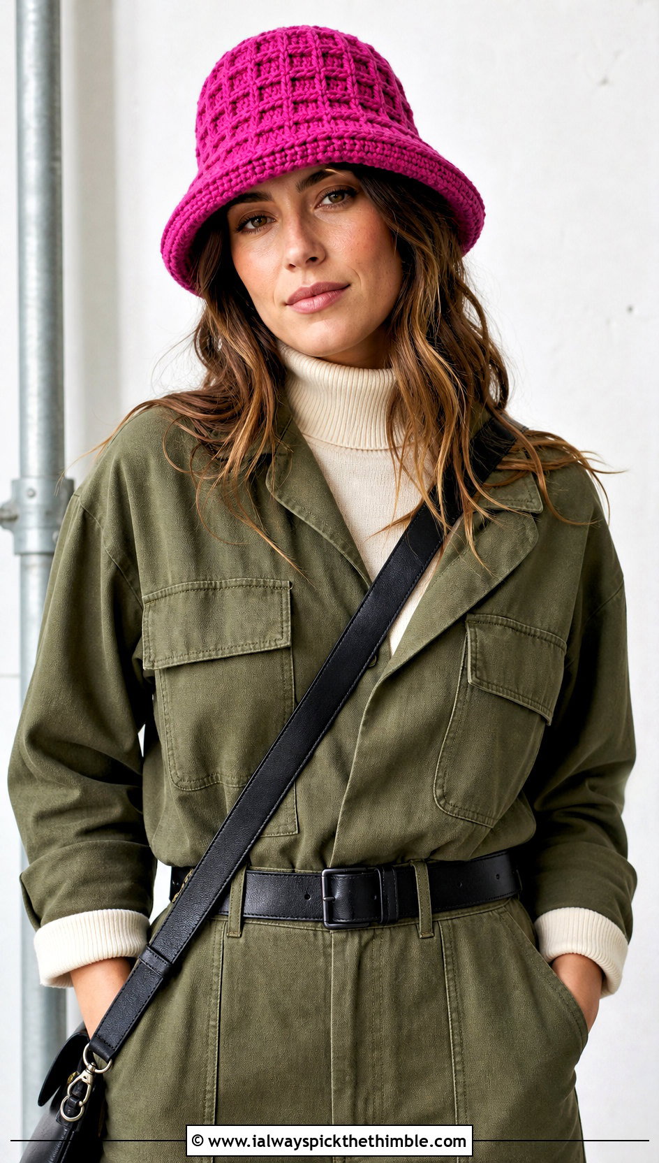 Waffle Stitch Double Brim Crochet Hat With Utility Jumpsuit - 20 Double Brim Crochet Hat outfit ideas