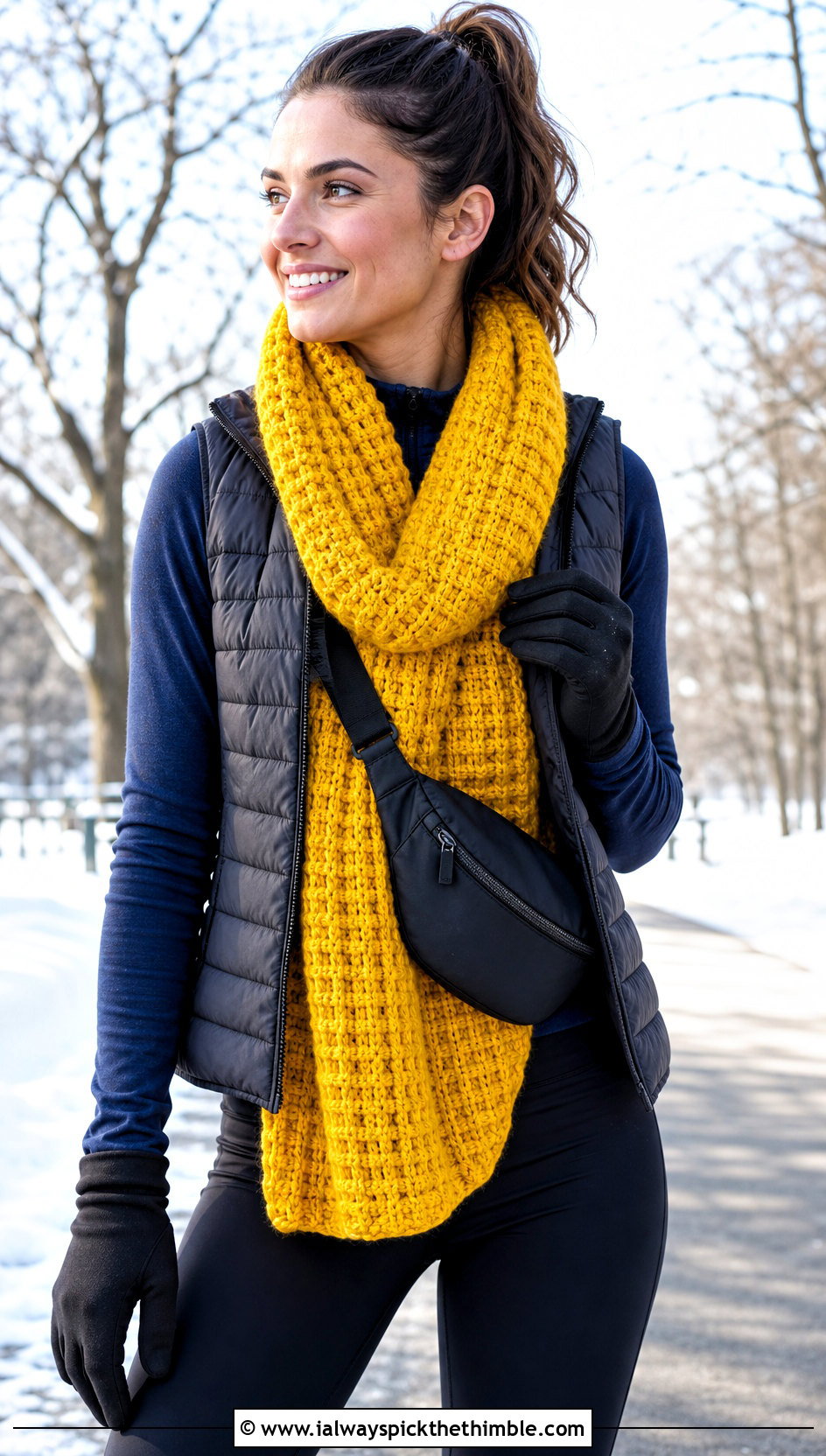 Waffle Stitch Double Length Crochet Cowl With Puffer Vest - 15 Double Length Crochet Cowl outfit ideas