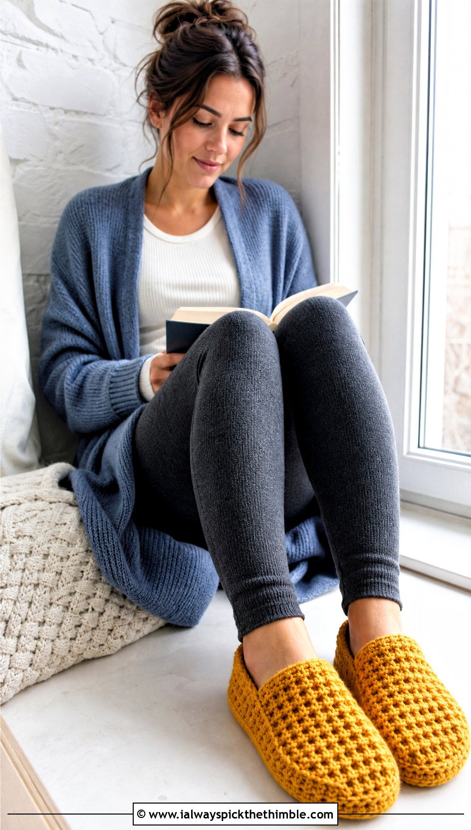 Waffle Stitch Folded Crochet Slippers With Thermal Layers - 20 Folded Crochet Slippers outfit ideas