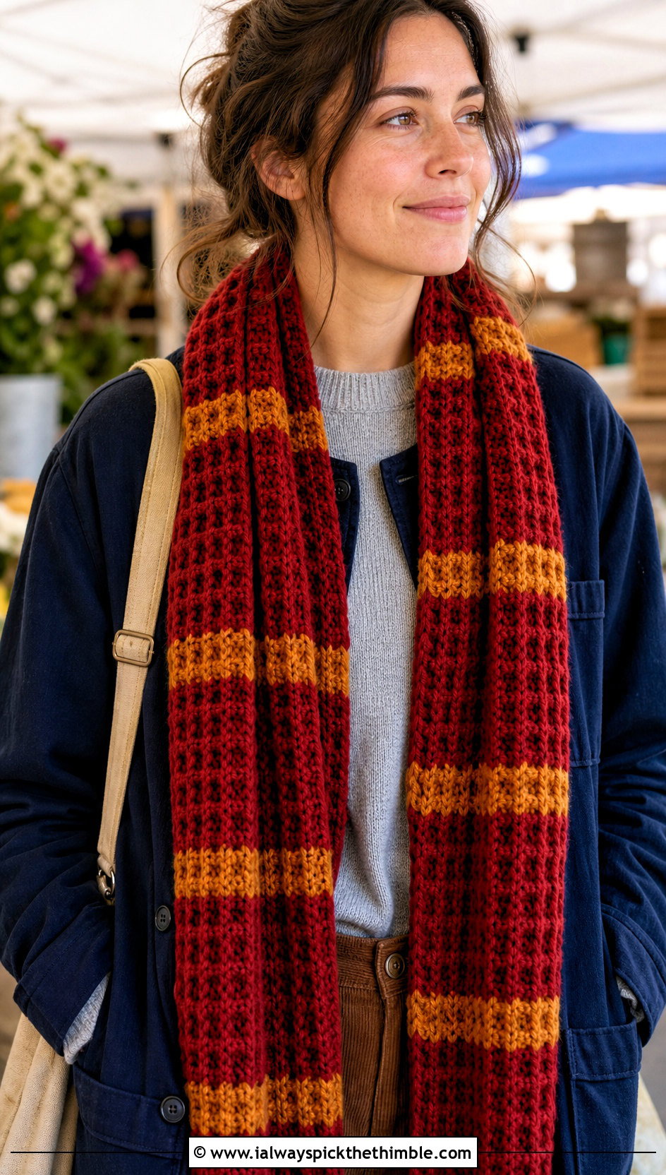 Waffle Stitch Gryffindor Crochet Scarf With Chore Coat - 20 gryffindor crochet scarf outfit ideas