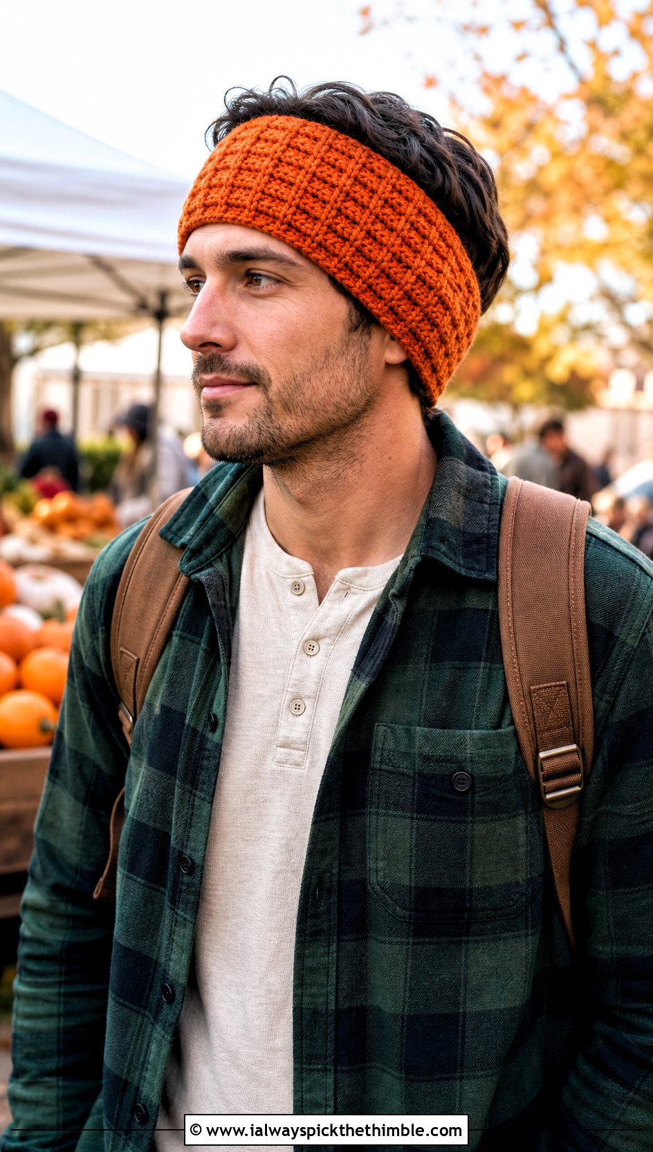 Waffle Stitch Mens Crochet Ear Warmer With Flannel Shirt - 15 mens crochet ear warmer outfit ideas