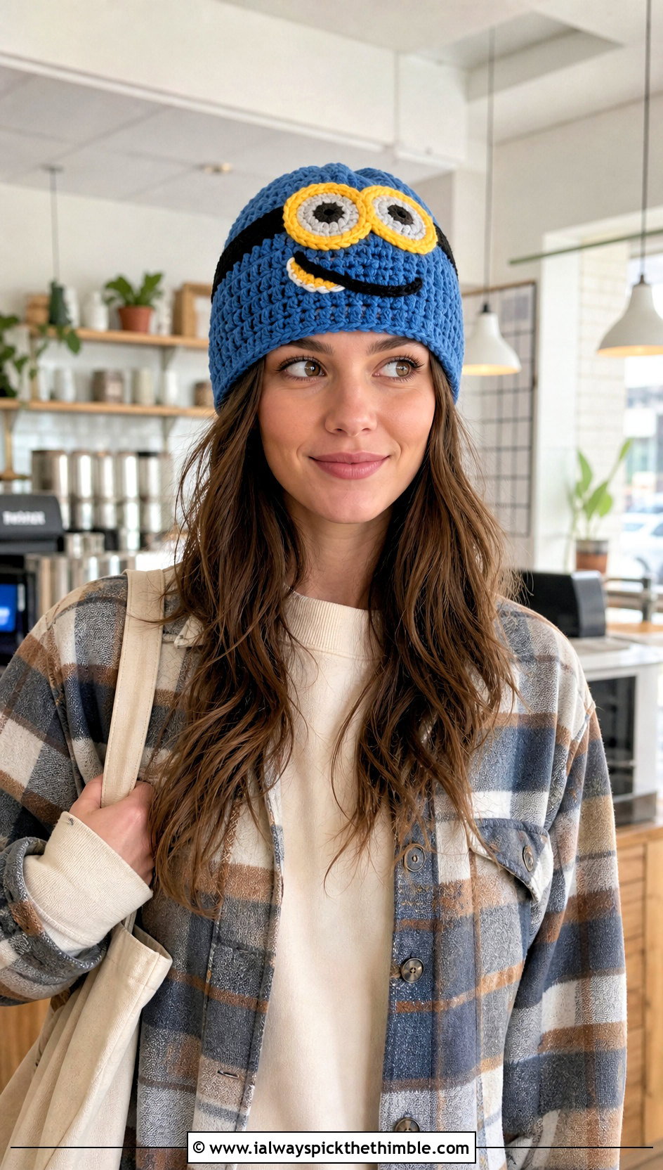 Waffle Stitch Minion Crochet Beanie With Shacket - 20 minion crochet beanie outfit ideas