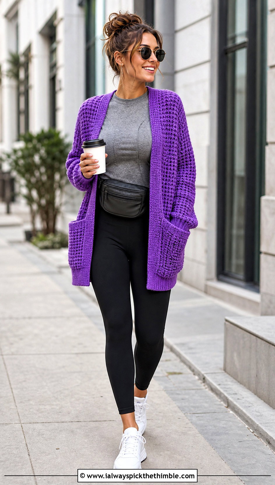 Waffle Stitch Pocket Crochet Cardigan With Leggings - 20 crochet waffle stitch cardigan outfit ideas