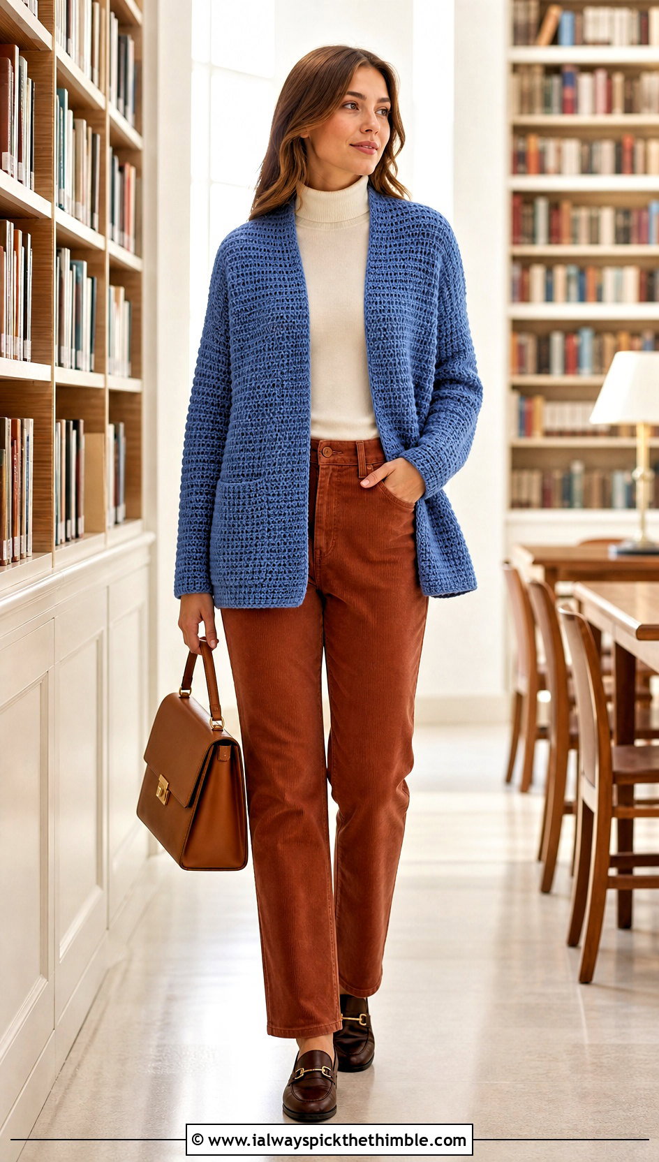 Waffle Stitch Rectangle Crochet Cardigan With Corduroy Pants - 20 Crochet Cardigan From Rectangle outfit ideas