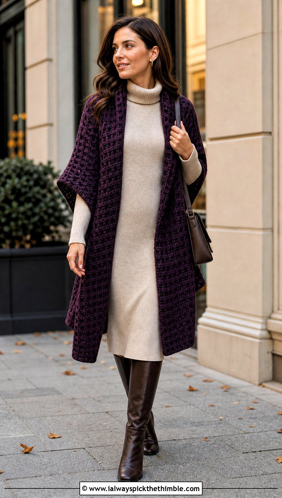 Waffle Stitch Rectangle Crochet Wrap With Sweater Dress - 20 Rectangle Crochet Wrap outfit ideas
