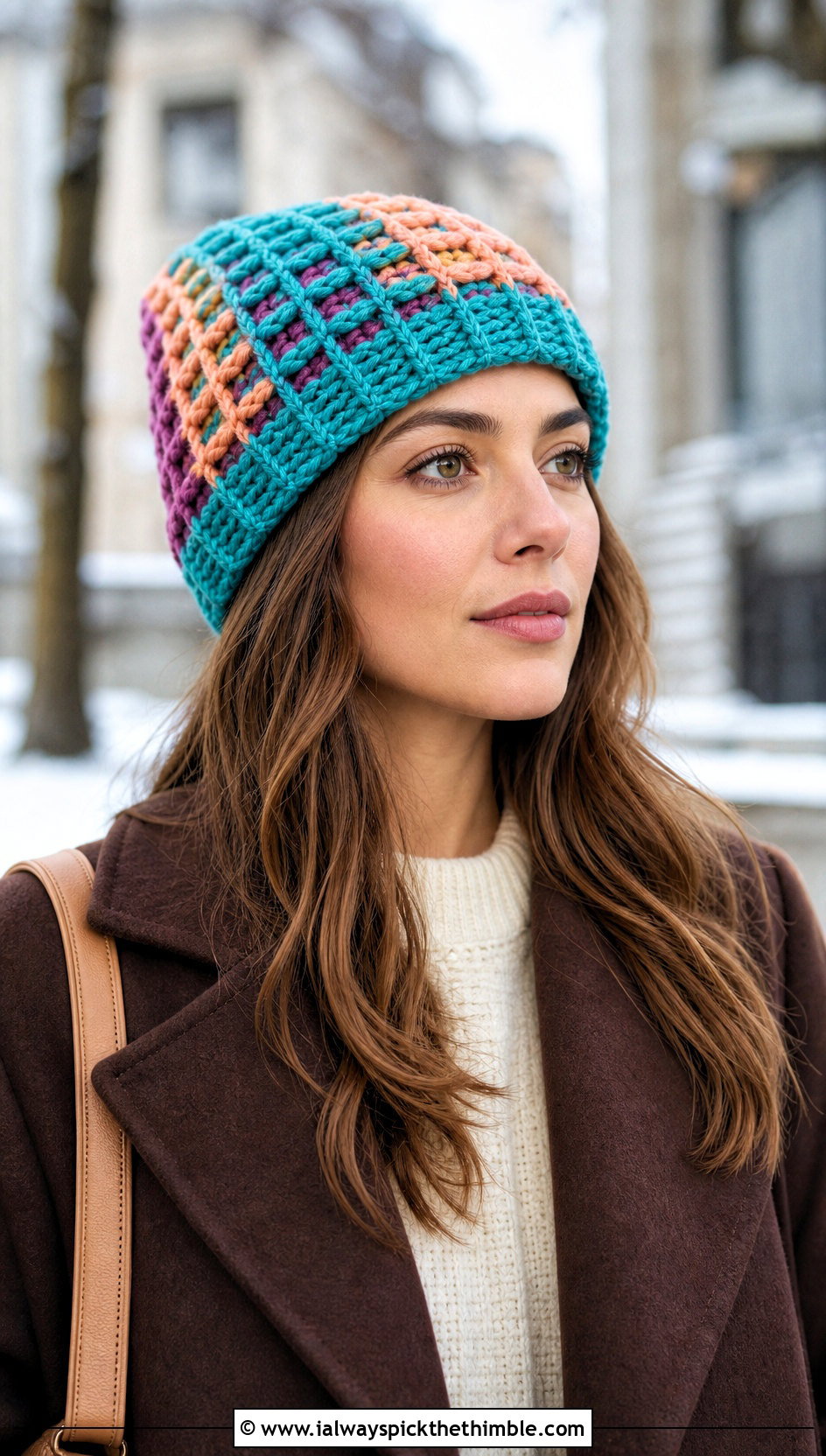 Waffle Stitch Scrap Crochet Beanie With Sweater Dress And Boots - 25 crochet scrap beanie outfit ideas