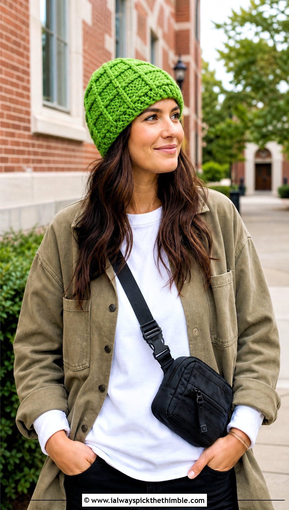 Waffle Stitch Softee Chunky Crochet Beanie With Cargo Pants - 15 Softee Chunky Crochet Hat outfit ideas