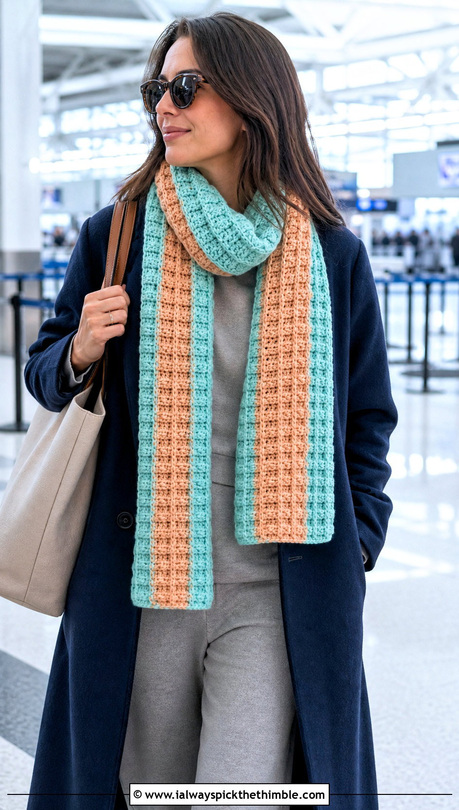 Waffle Stitch Striped Crochet Scarf With Knit Set - 20 crochet striped scarf outfit ideas
