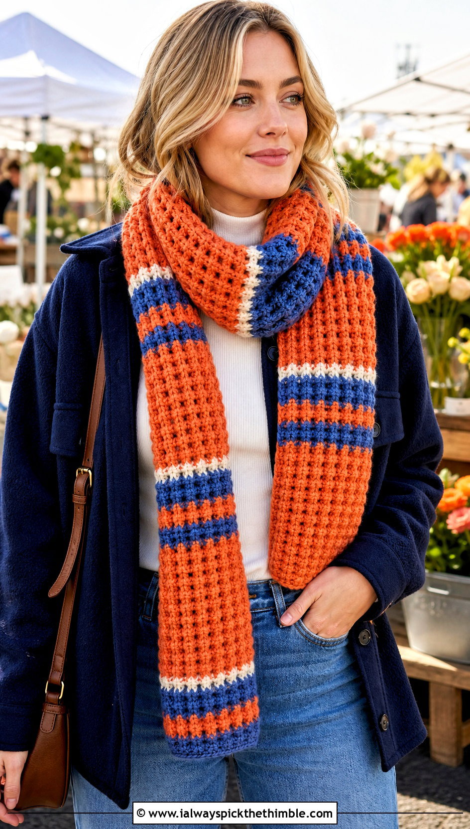 Waffle Stitch Temperature Scarf With Shacket - 20 crochet temperature scarf outfit ideas