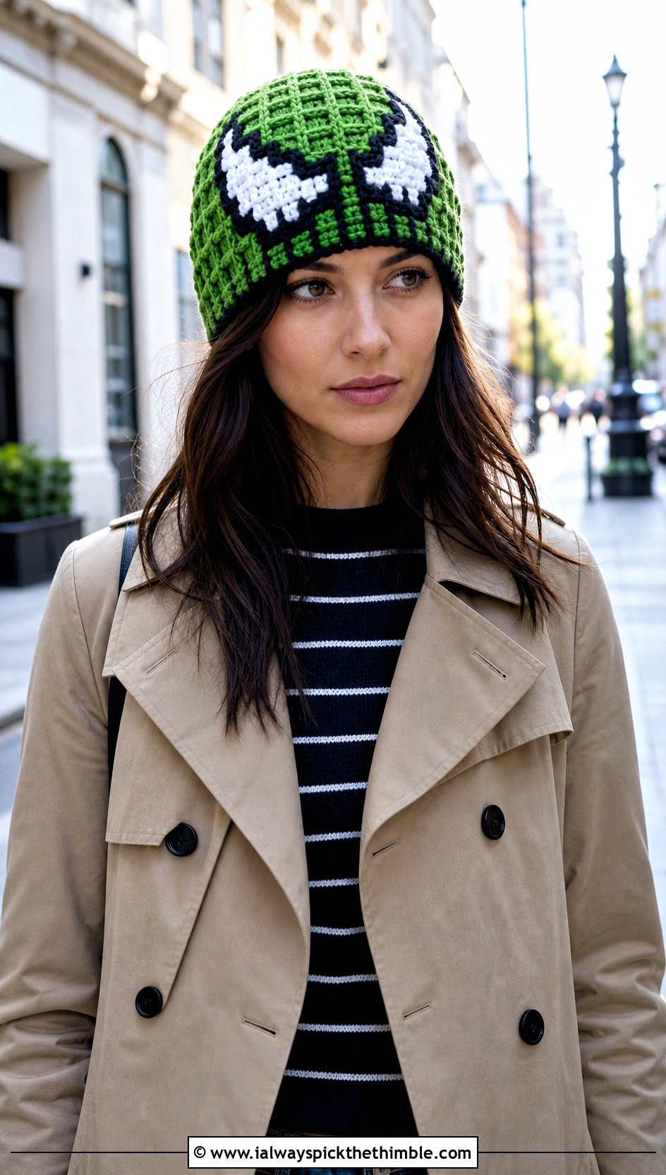 Waffle Stitch Venom Crochet Beanie With Trench Coat - 20 venom crochet beanie outfit ideas