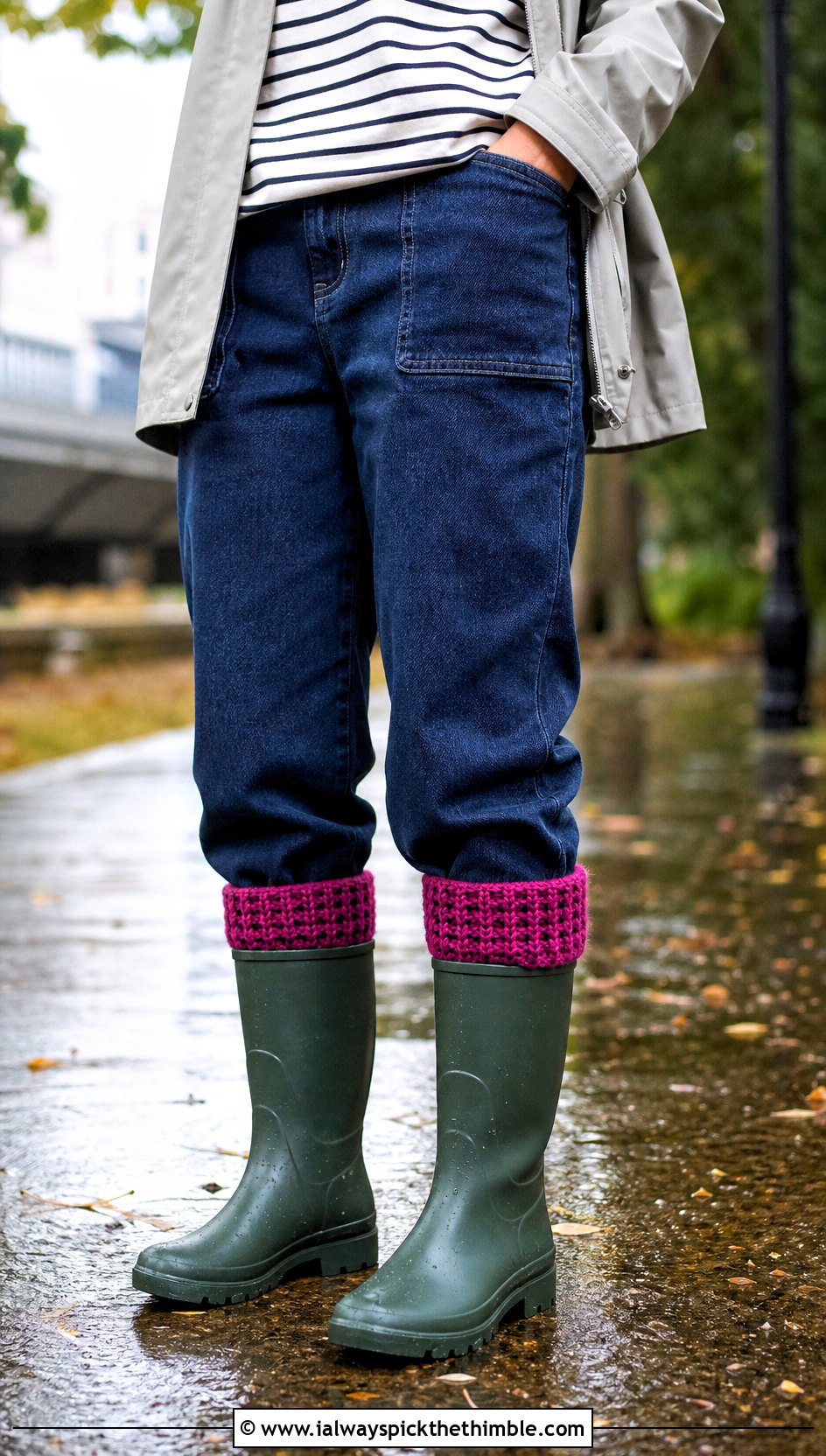 Waffle Stitch Wool Crochet Socks With Rain Boots - 20 Wool Crochet Sock outfit ideas