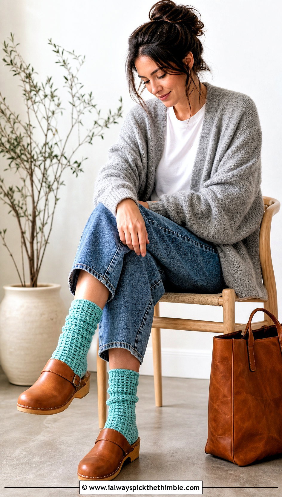 Waffle Textured Crochet Socks With Clogs - 20 Crochet Socks For Women outfit ideas