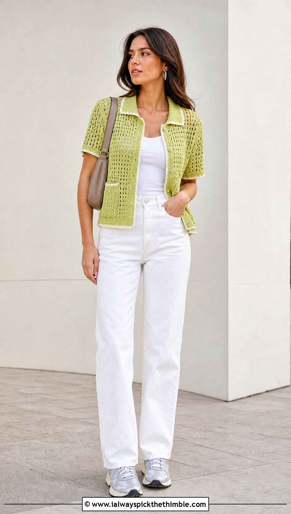 Wasabi Contrast Trim Stussy Crochet Shirt With White Denim - 15 stussy crochet shirt outfit ideas