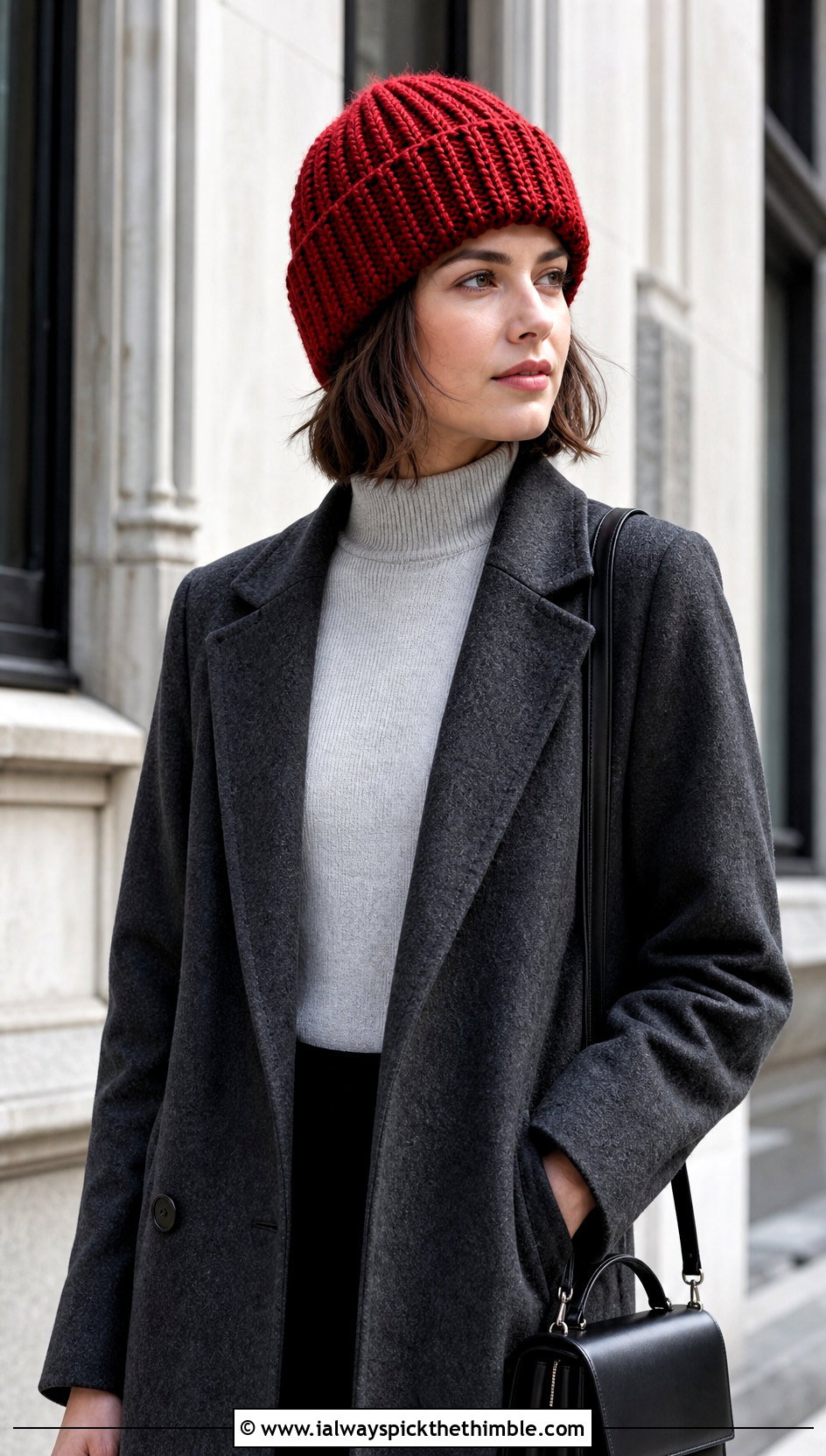 Watch Cap Chunky Ribbed Crochet Hat With Long Wool Blazer - 20 Chunky Ribbed Crochet Hat outfit ideas